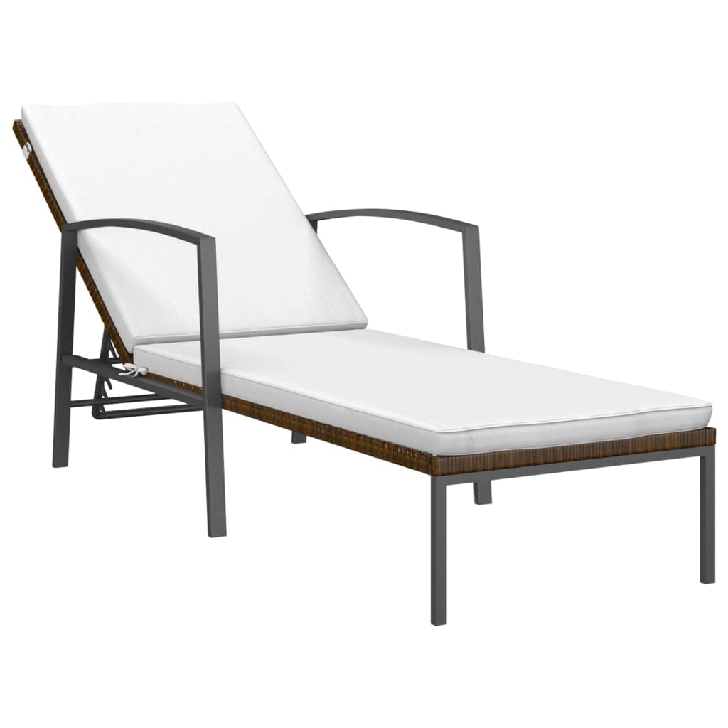 vidaXL Patio Lounge Chair - Adjustable Backrest Outdoor Chaise Lounge with Cushion, Brown Poly Rattan Sunbed for Backyard, Poolside & Garden Relaxation