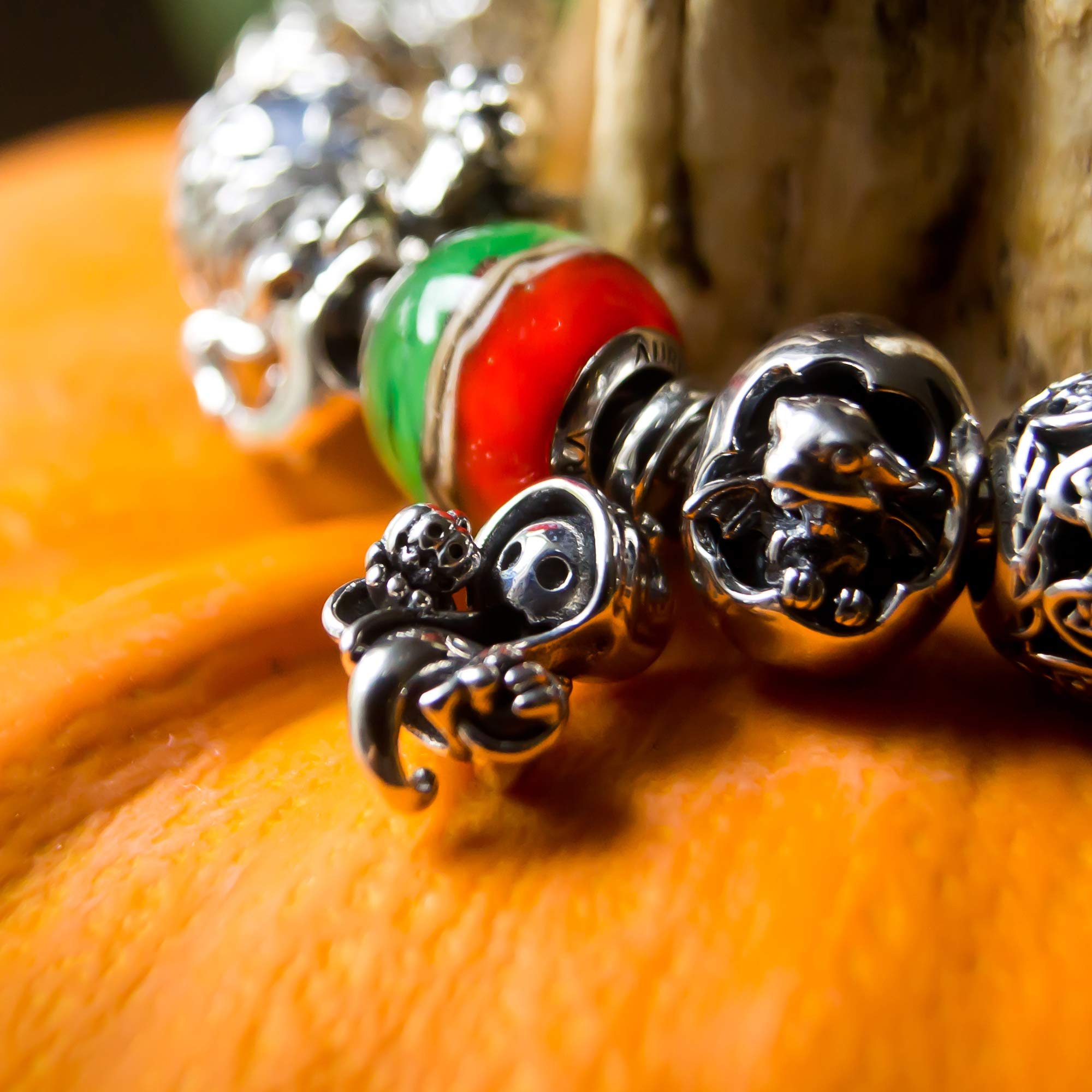 Halloween Ghost Skull Pumpkin Sterling Silver Dangle Charm Pendant S925 | Pandora Compatible Jewelry | Perfect for Halloween Costumes, Party Favors & Spooky Gift Giving