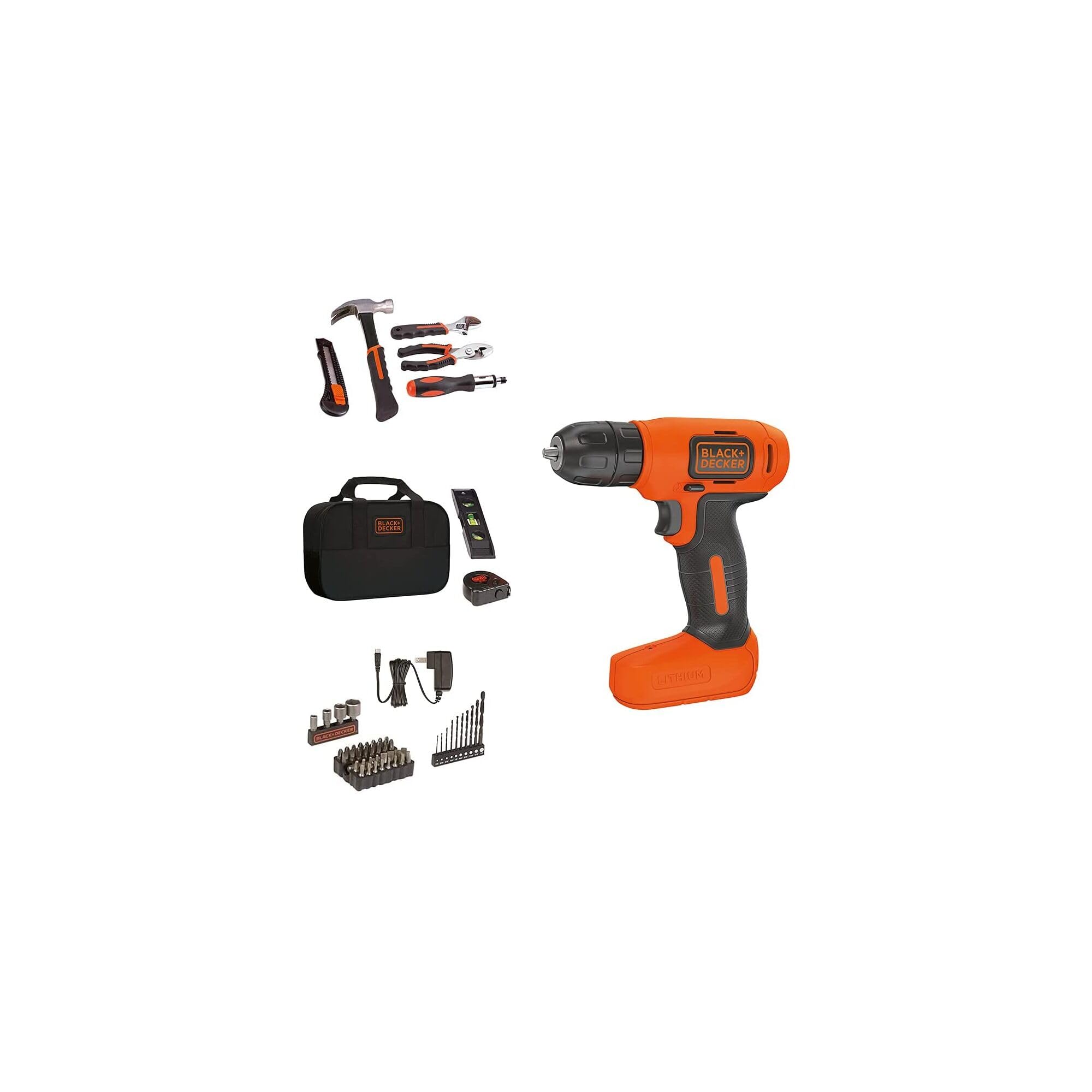 BLACK+DECKER 8V MAX Cordless Drill & 57-Piece Household Tool Kit with Storage Bag (BDCD8PK) - Perfect for DIY Home Repairs, Furniture Assembly & Small Projects