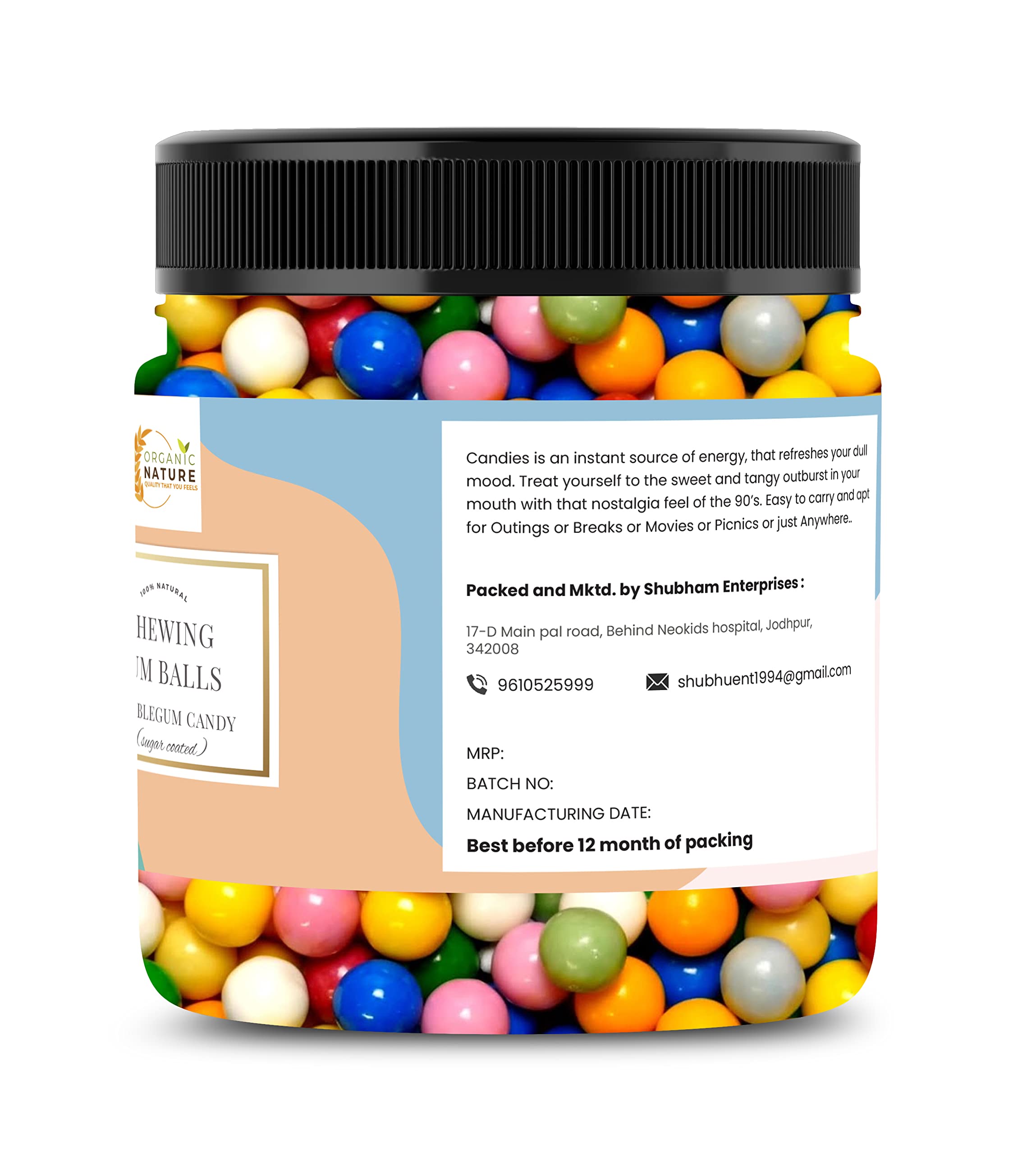 Organic Sugar-Free Chewing Gum Balls - Natural Bubble Gum Candy with Sugar Coating - 300g Jar Pack (Pack of 1) - Perfect for Freshening Breath, Stress Relief & Office Snacks