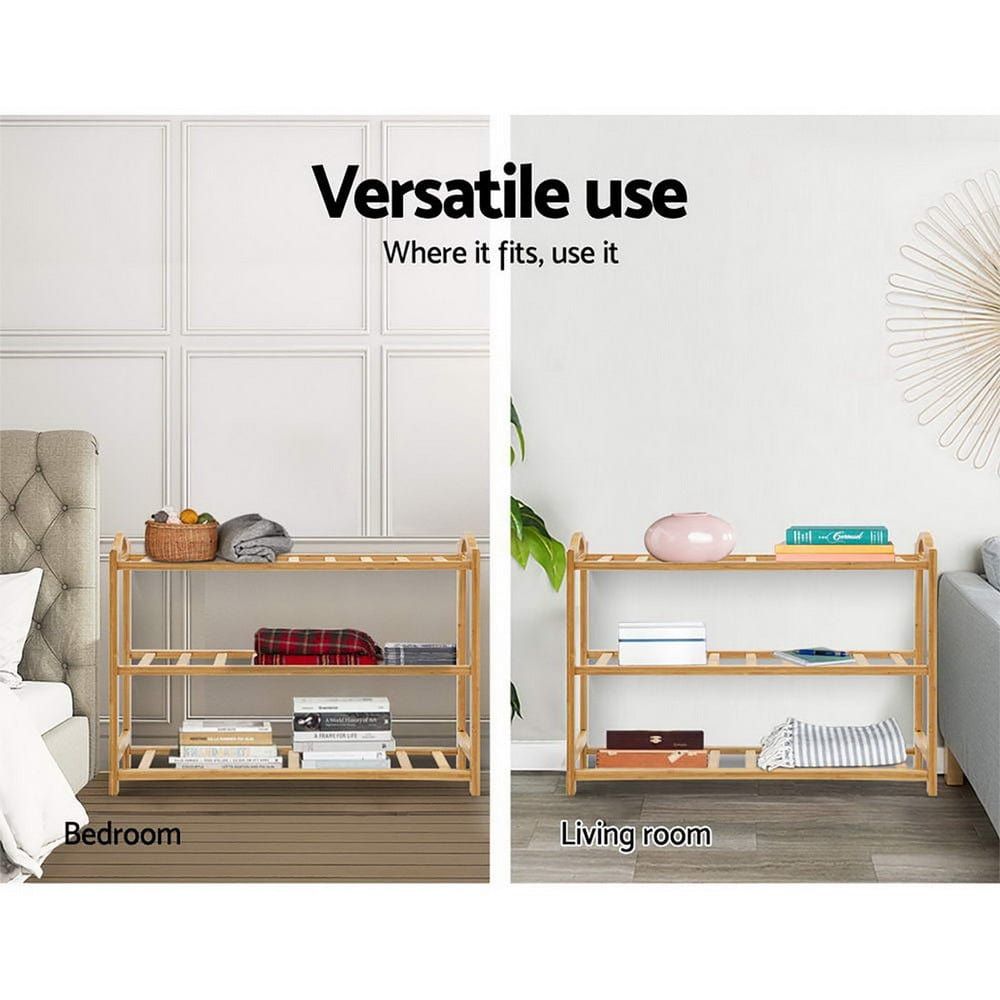 Artiss 3-Tier Bamboo Shoe Rack Organizer - Sturdy Wooden Shelf for Entryway, Closet & Bedroom Storage - Space Saving Shoe Organizer for Home & Office