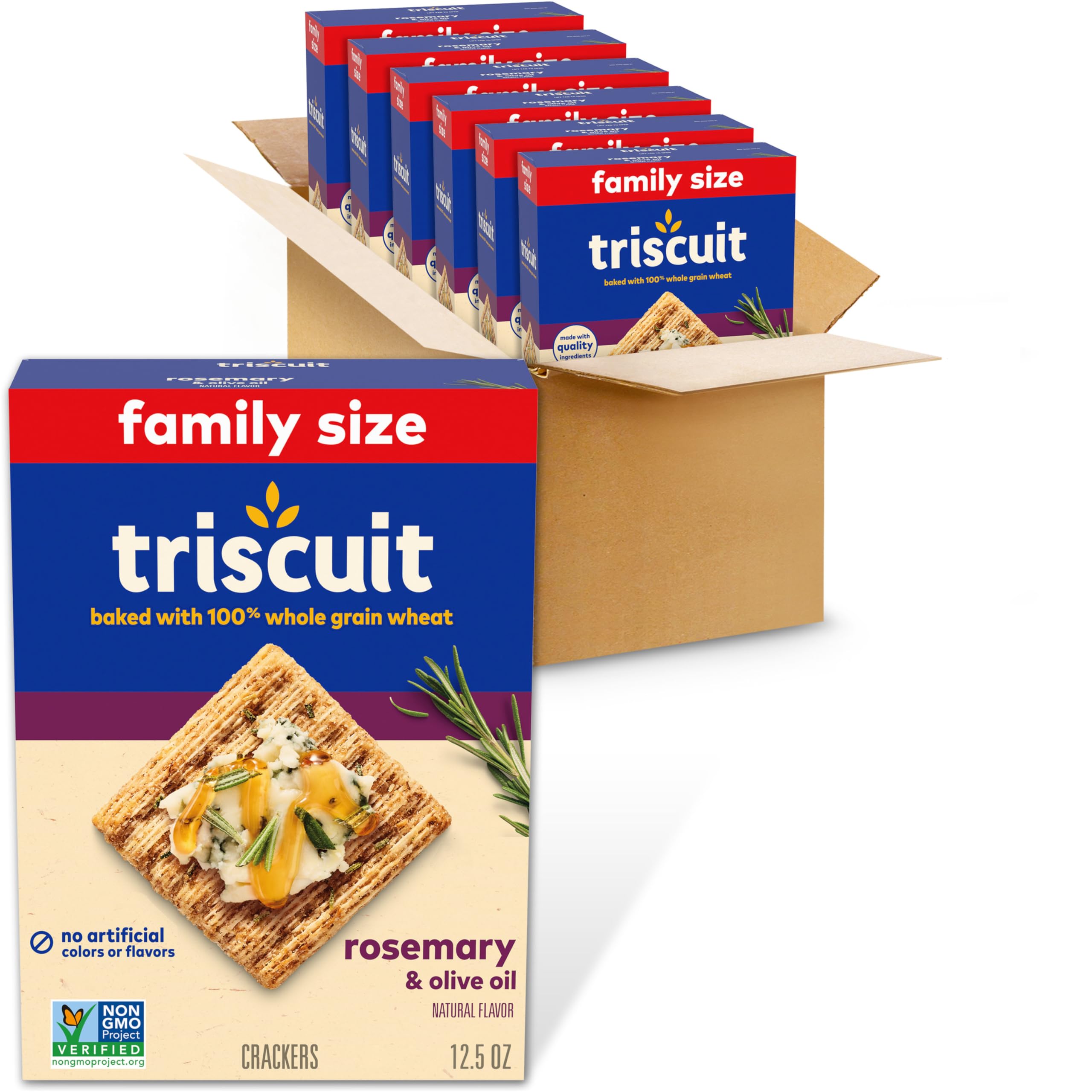 Triscuit Rosemary & Olive Oil Whole Grain Wheat Crackers - Healthy Lunch Snacks, Bulk Family Size (6 Pack, 12.5 oz Boxes) - Perfect for Office, School & Picnic Snacking