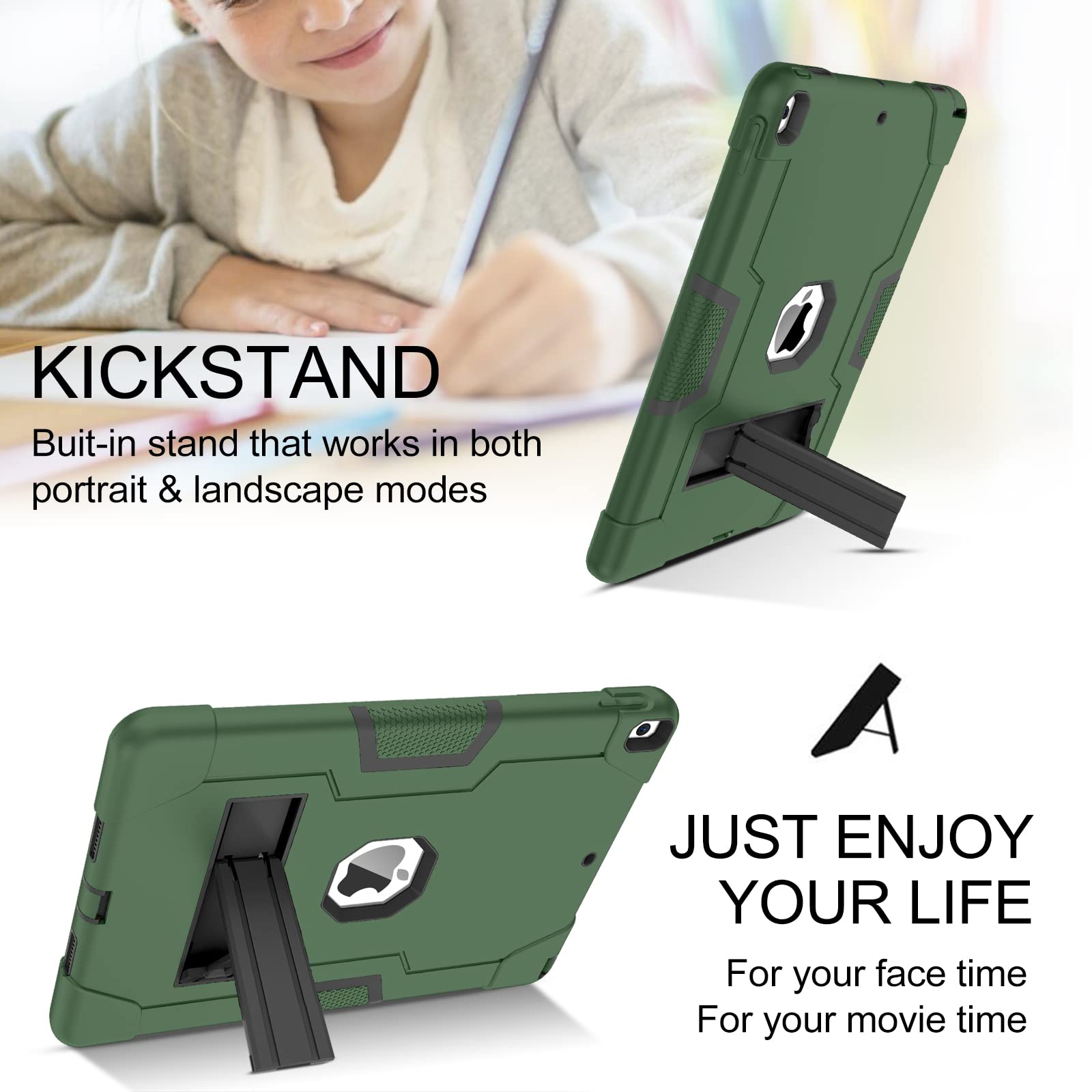 BENTOBEN Heavy Duty Shockproof Case for iPad Air 3 (10.5-inch 2019) & iPad Pro 10.5 (2017) - 3-Layer Rugged Protective Cover with Kickstand, Dark Green | Perfect for Work, Travel & Outdoor Adventures