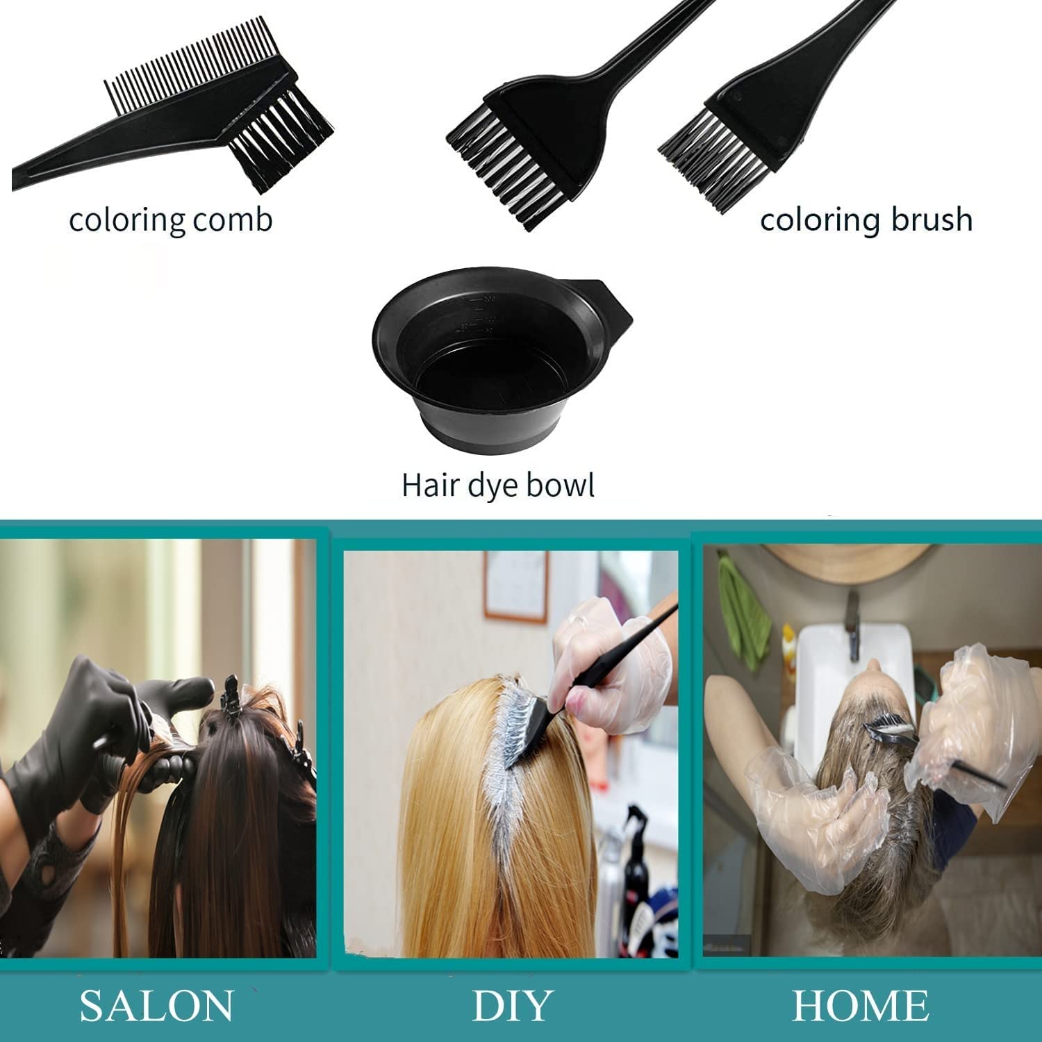 Sweetpea 5-Piece Hair Coloring Kit - Professional Salon Tools with Dye Bowl, 3 Brushes & Half Cape (Black) for At-Home Hair Dyeing & Styling