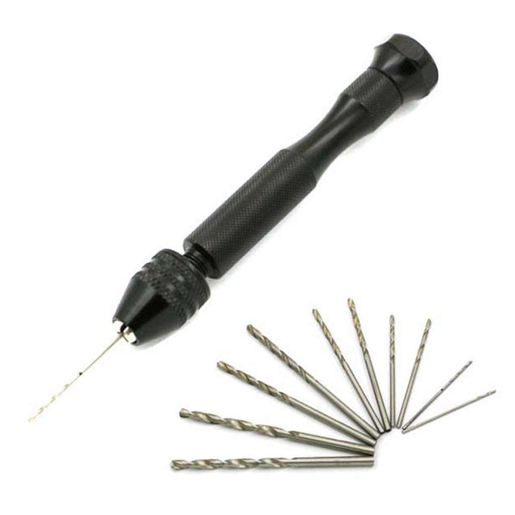 1 Set Epoxy Steel Pin Vise Hand Drill with 10 Drill Bits - Manual Craft Drill for Twist Drill Bits - Perfect for Jewelry Making, Model Building & DIY Crafts