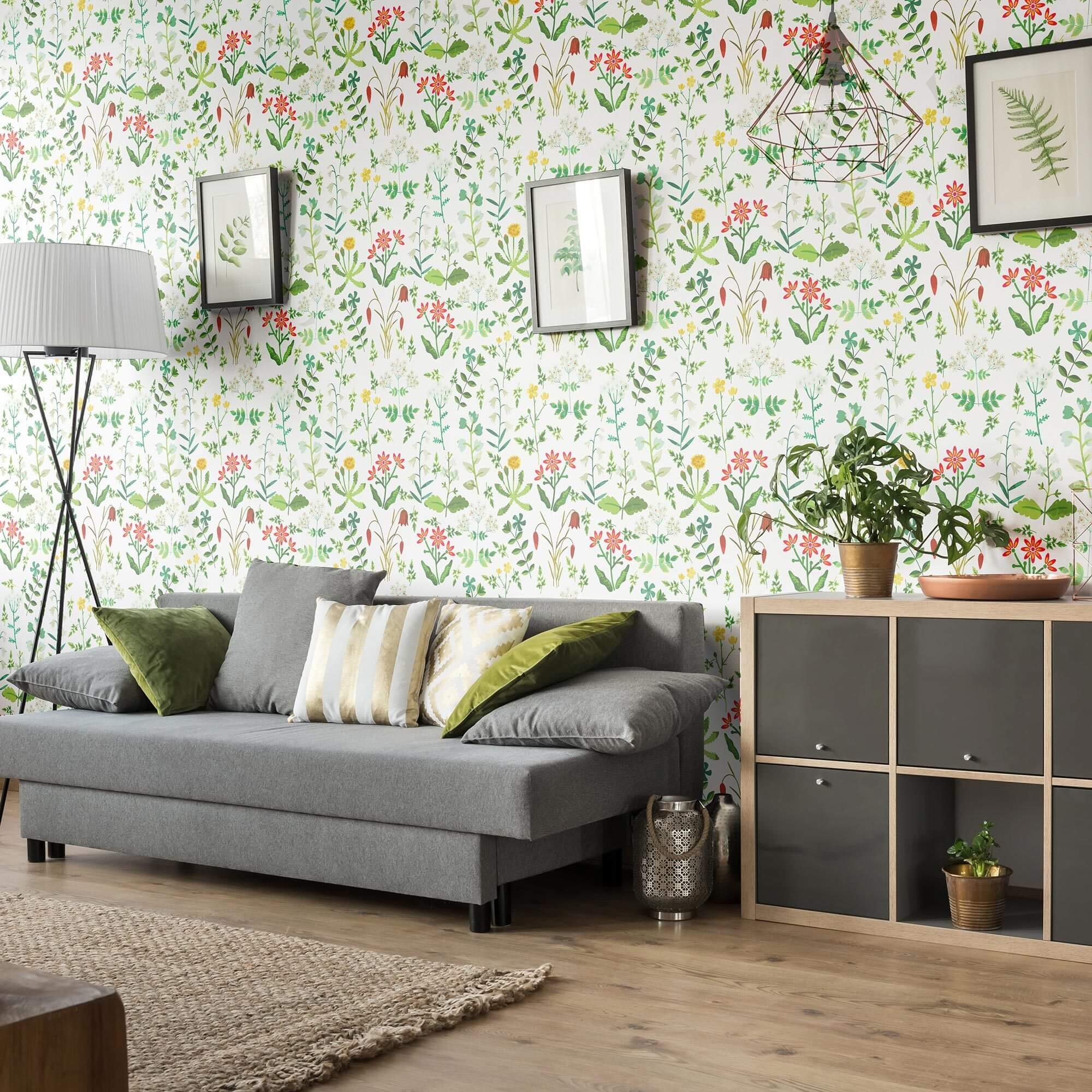 White Botanical Floral Peel and Stick Removable Wallpaper - Self-Adhesive Decorative Wall Covering for Bedroom, Living Room & Home Office