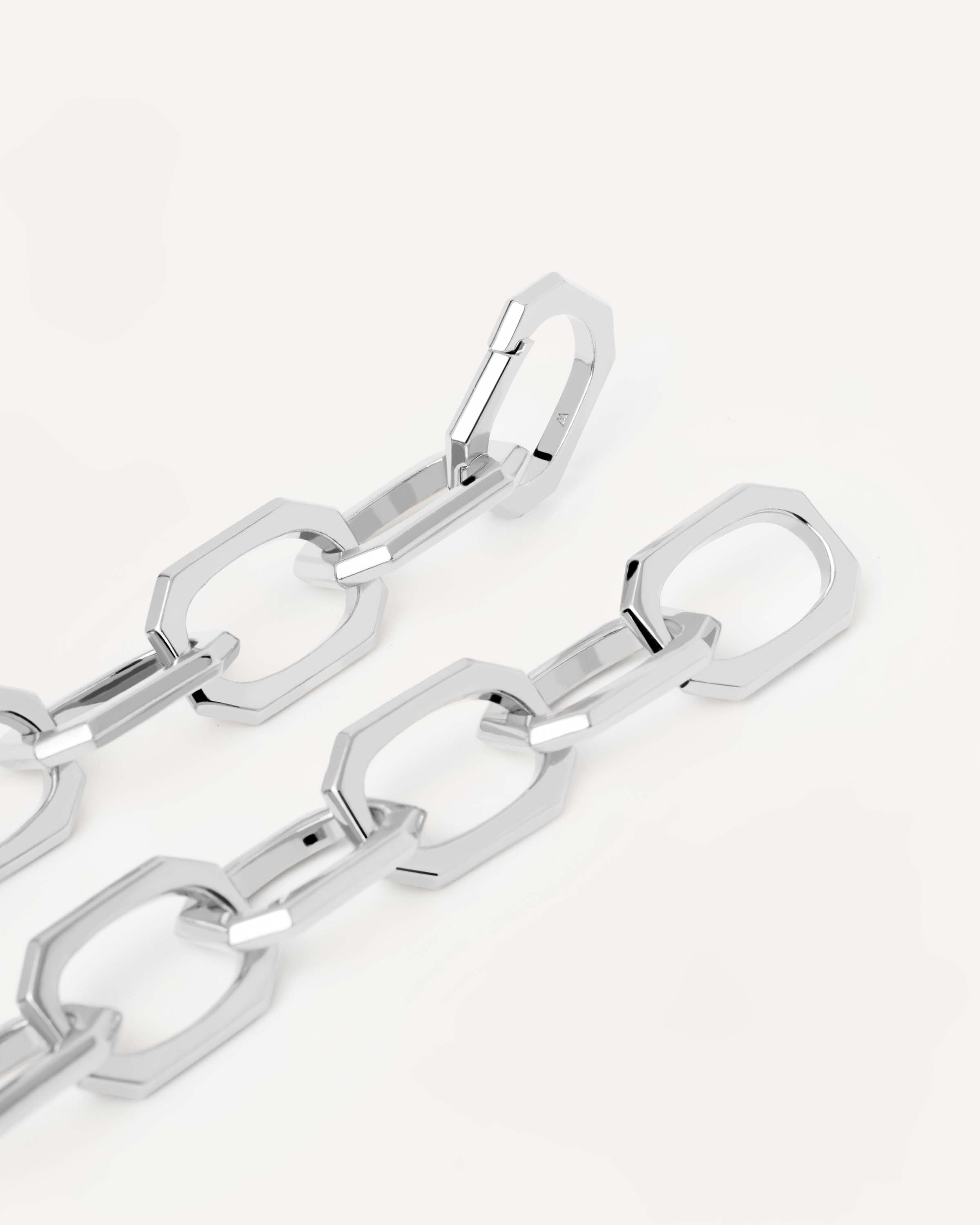 Elegant Large Signature Chain Silver Necklace for Women - Sterling Silver Chunky Link Statement Jewelry - Perfect for Parties, Weddings & Everyday Wear