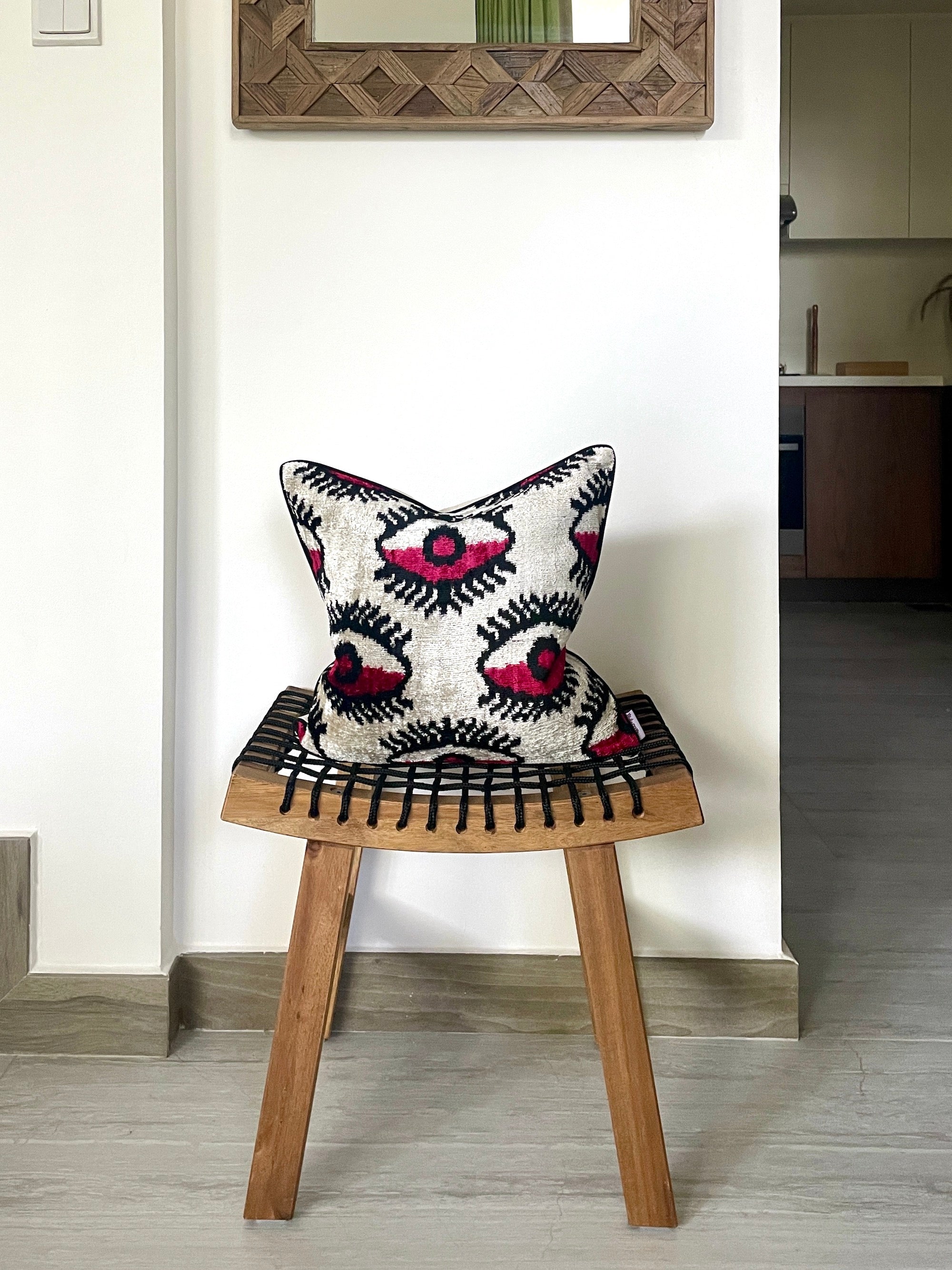 Luxury Velvet Ikat Cushion Cover - Boho Chic Decorative Throw Pillow Case for Sofa, Bed & Home Decor - Perfect for Living Room, Bedroom & Nursery Accents