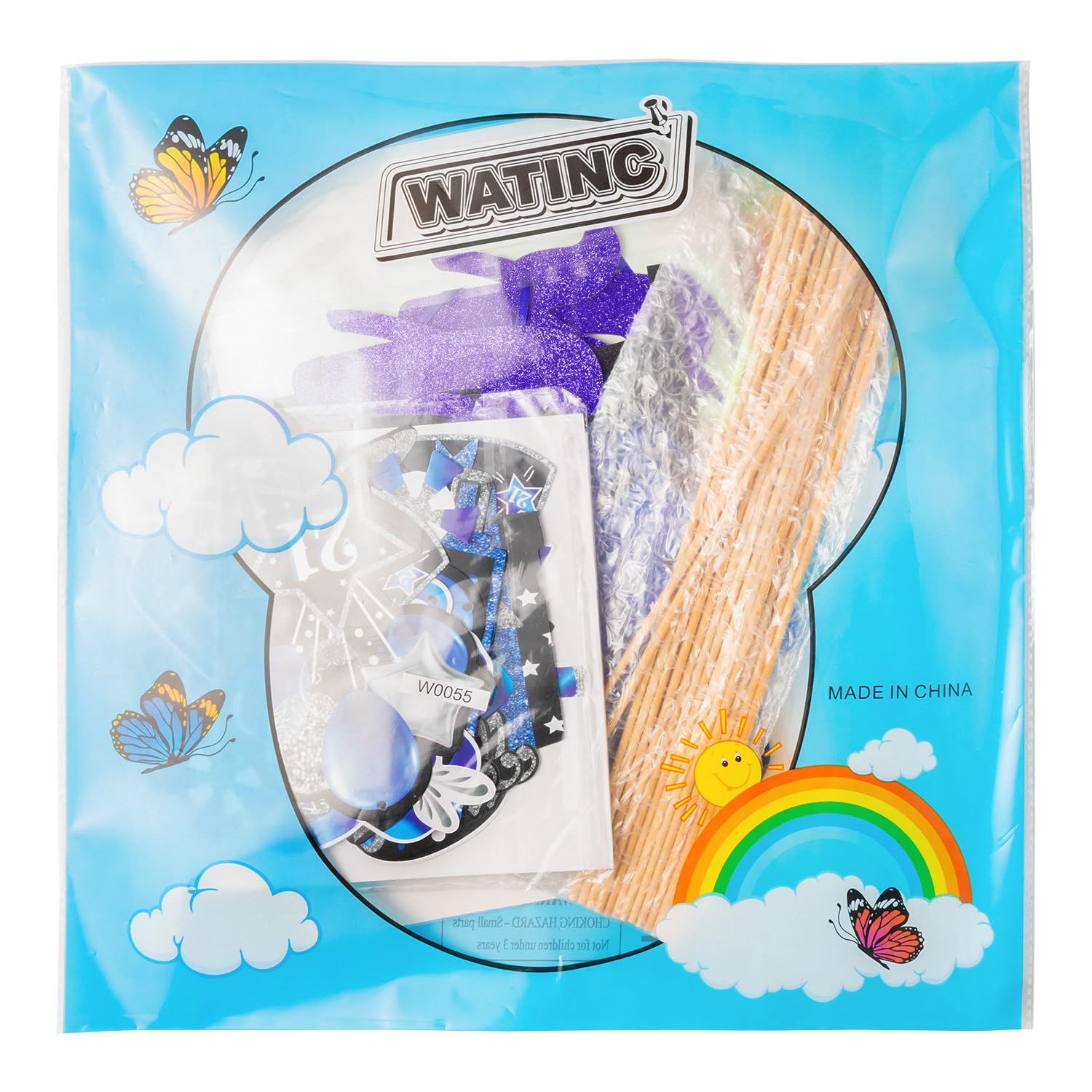 WATINC 42pcs Blue Purple Birthday Party Decorations Kit - Glitter Hanging Garland, Swirls Sign & Cake Topper for 21st Birthday Celebrations | Perfect for Home Decor, Table Centerpieces & Milestone Parties