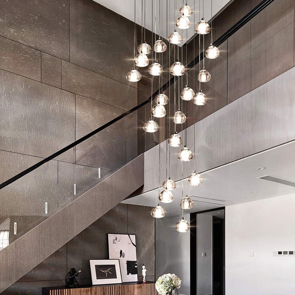 Modern Crystal Chandelier LED Pendant Light - 26-Light Square Raindrop Ceiling Fixture with Crystal Balls (19.7