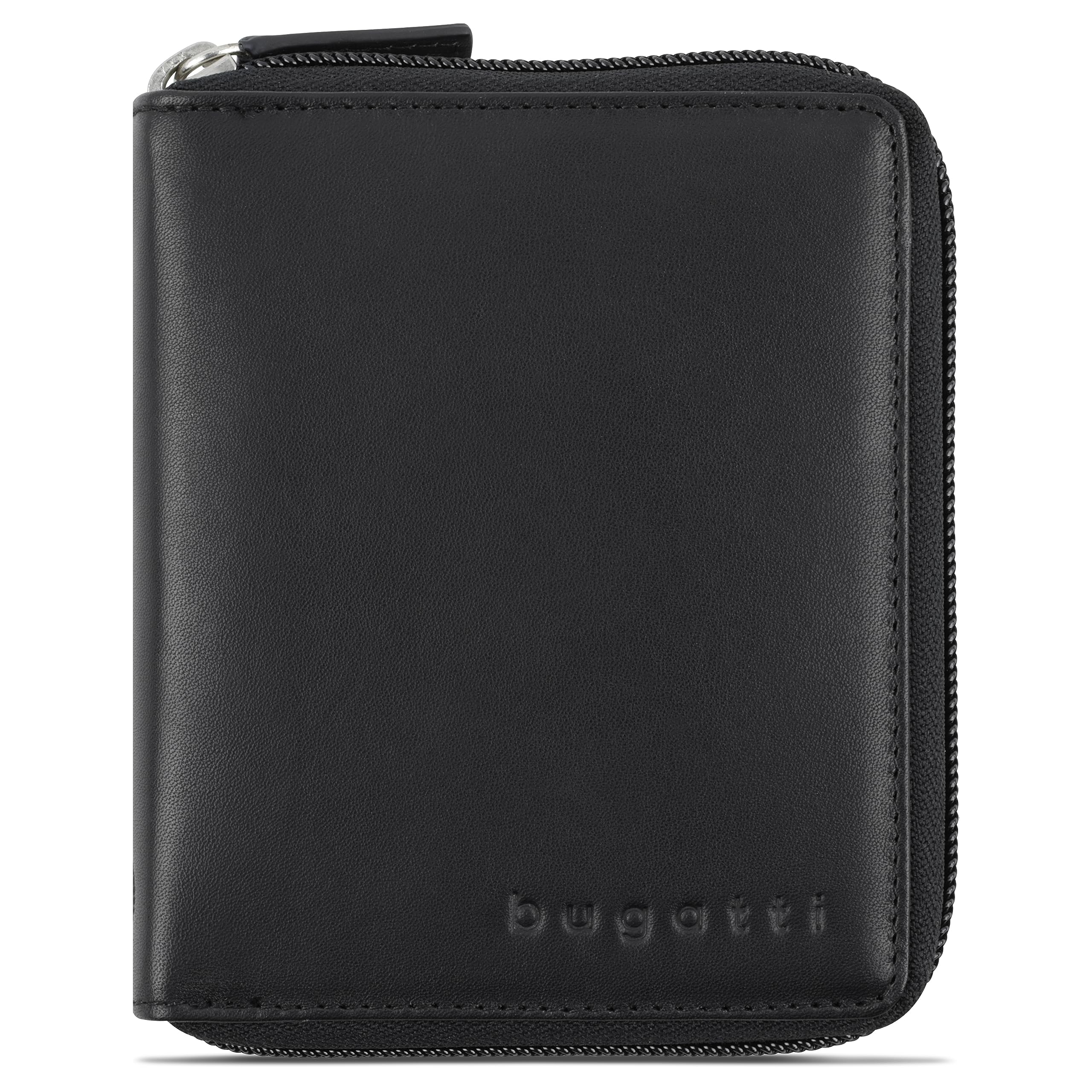 Bugatti Purse Primo with Zipper Coin Pouch - Compact 12cm Black Leather Wallet for Women | Perfect for Everyday Use, Travel & Gift Giving