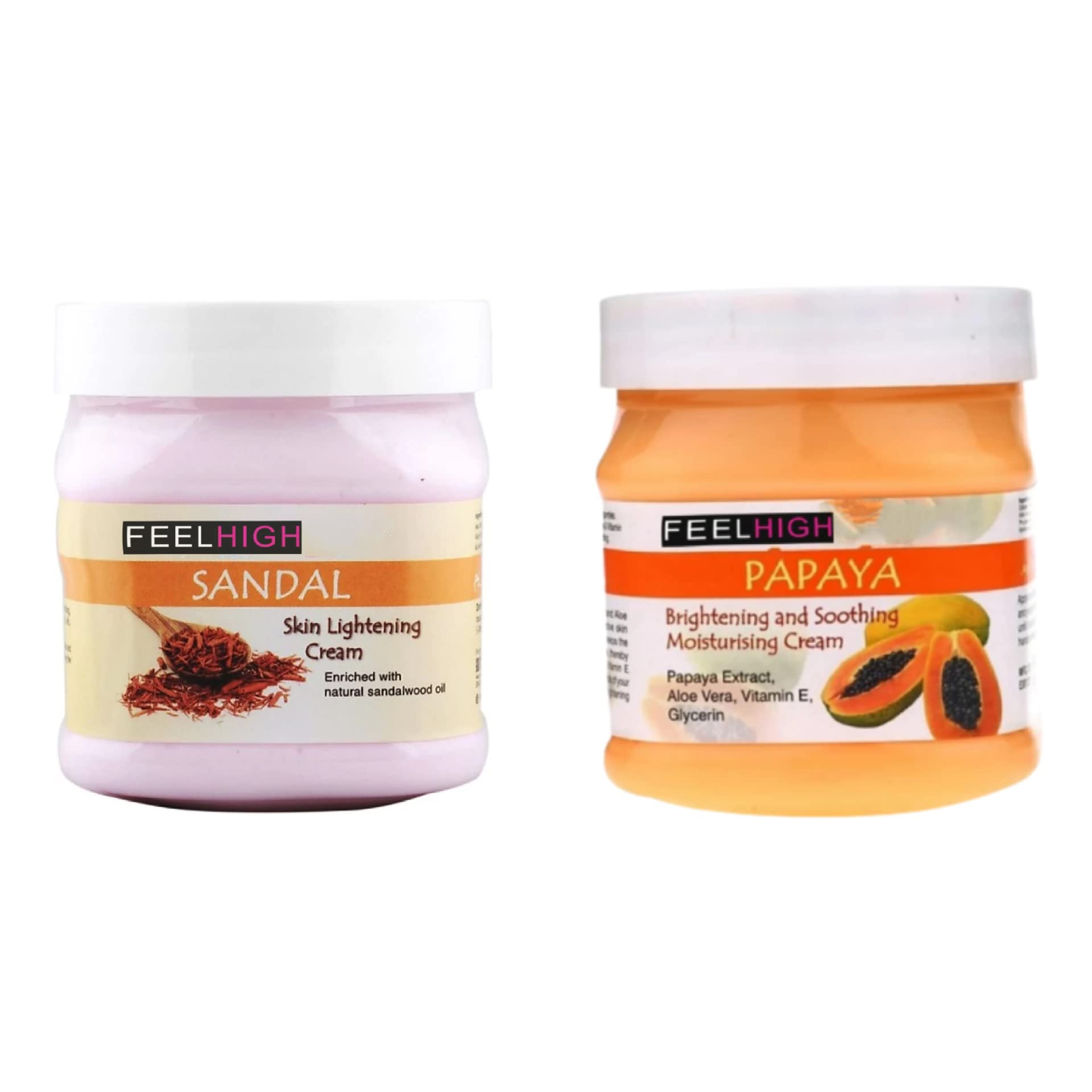 Feelhigh Sandal Skin Lightning Cream 500ml & Papaya Skin Brightening Cream - Natural Face Whitening & Moisturizing Treatment for Dark Spots & Uneven Skin Tone | Perfect for Daily Skincare Routine & Nighttime Use