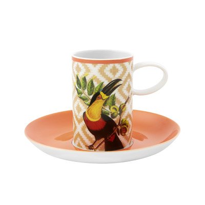 Premium Olhar O Brasil Coffee Cup and Saucer Set of 4 - Elegant Porcelain Tea Cups for Home, Cafe, or Office - Perfect for Espresso, Latte, and Afternoon Tea
