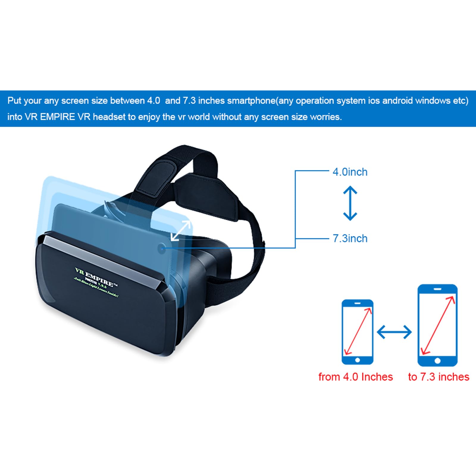 Premium VR Headset for iPhone & Android - 3D Virtual Reality Glasses Compatible with 4.7
