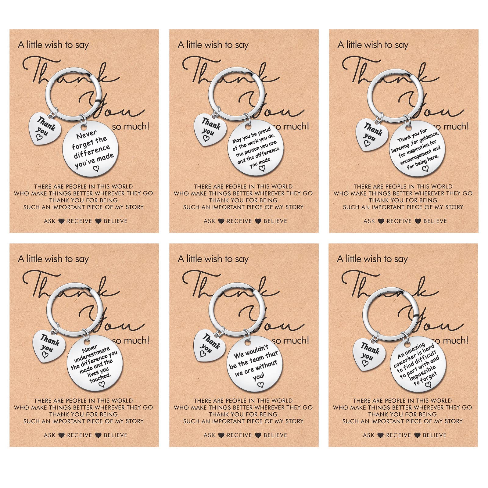 Sureio 6-Pack Thank You Keychain Set - Appreciation Gifts for Nurses, Teachers, Graduation with Inspirational Cards - Perfect for Nurse Week, Teacher Appreciation Day & Graduation Ceremonies