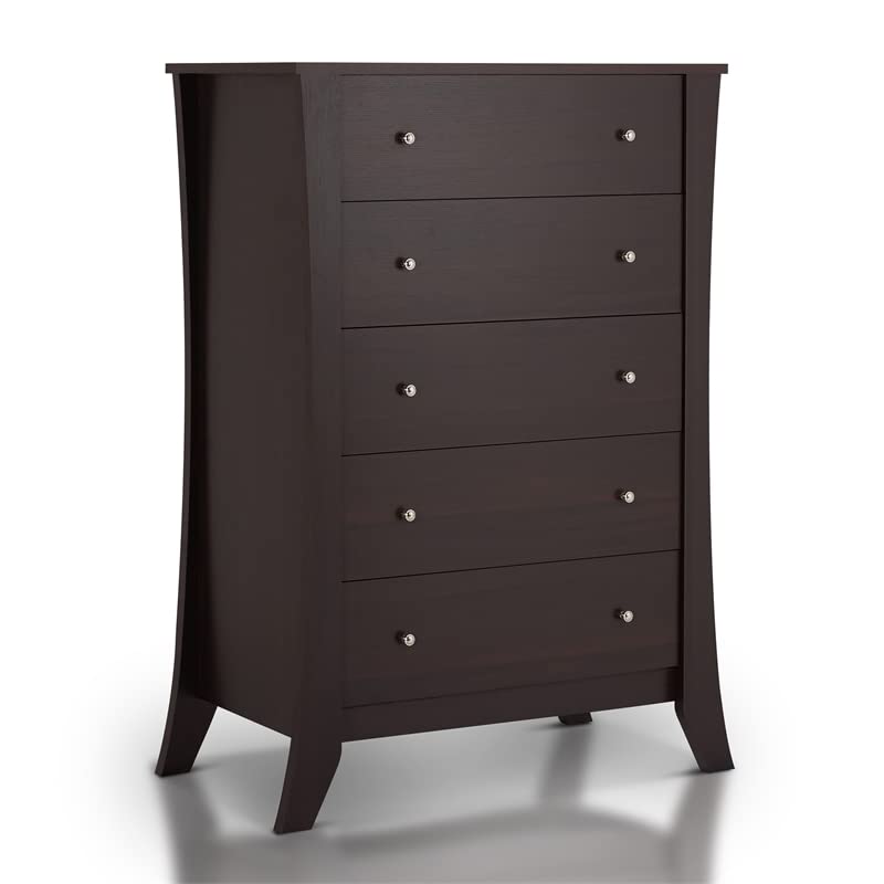 Furniture of America Arango Contemporary 5-Drawer Wood Dresser in Espresso Finish - Perfect for Bedroom Storage and Modern Home Decor