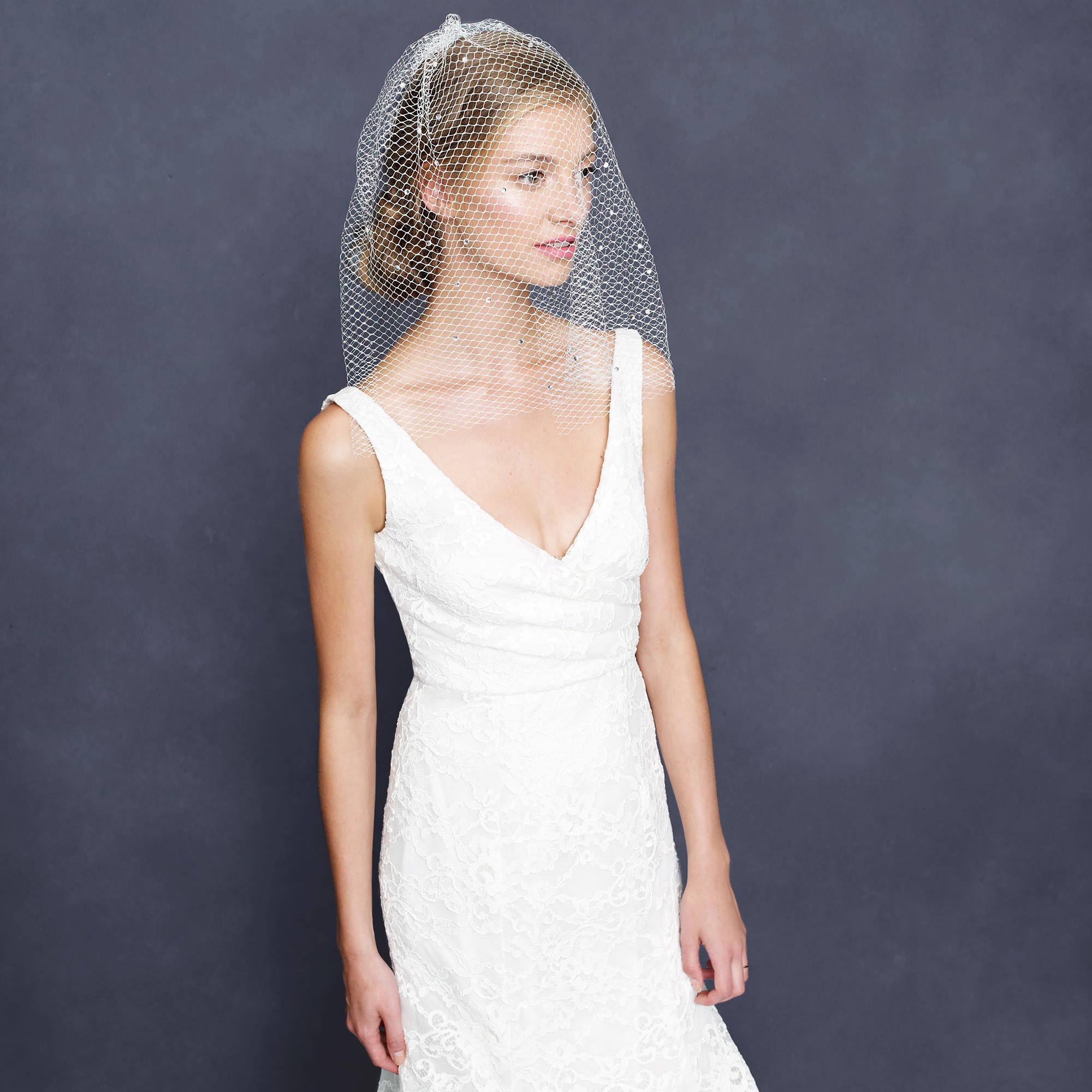 J. Crew Rhinestone Blusher Veil - Sparkling Bridal Accessory for Weddings, Prom & Special Occasions