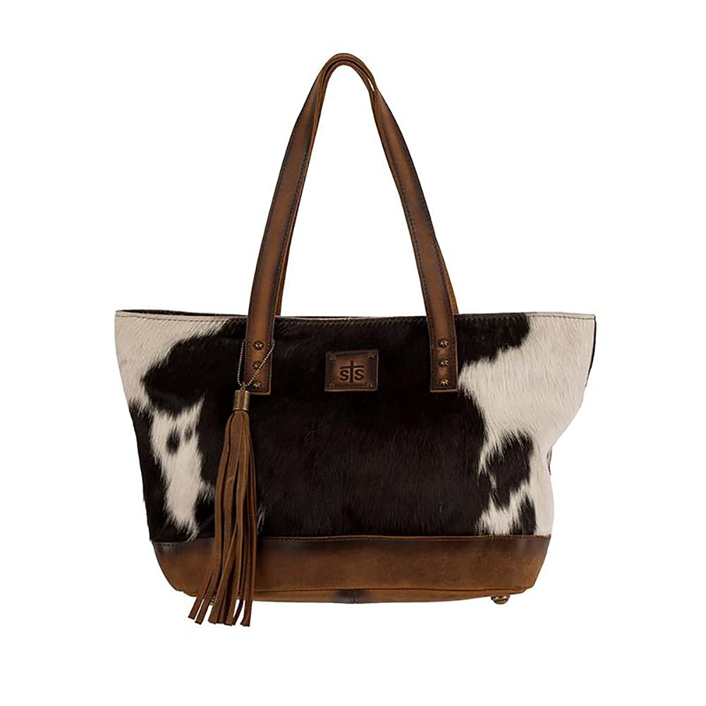STS Ranchwear Classic Cowhide Tote Bag for Women - Genuine Leather with Zipper Closure, Multiple Color Options - Perfect for Work, Travel & Western Fashion Accessory