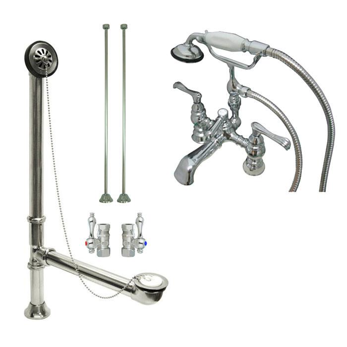 Chrome Deck Mount Clawfoot Bathtub Faucet with Hand Shower and Drain Stops - CC1152T1 System for Vintage Bathroom Renovation & Spa Experience