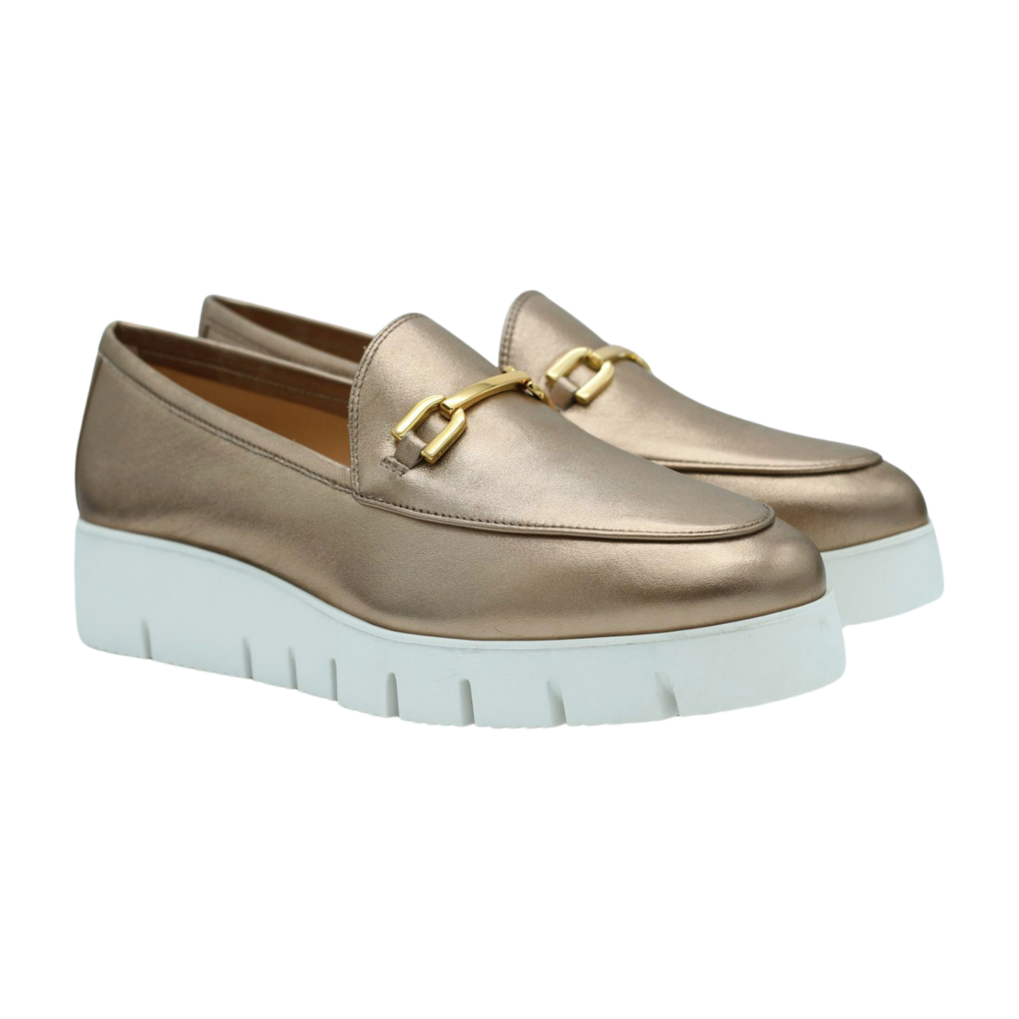 UNISA Women's Gold Leather Wedge Loafers - Comfortable Slip-On Shoes for Casual & Office Wear - Perfect for Work, Travel & Everyday Outfits