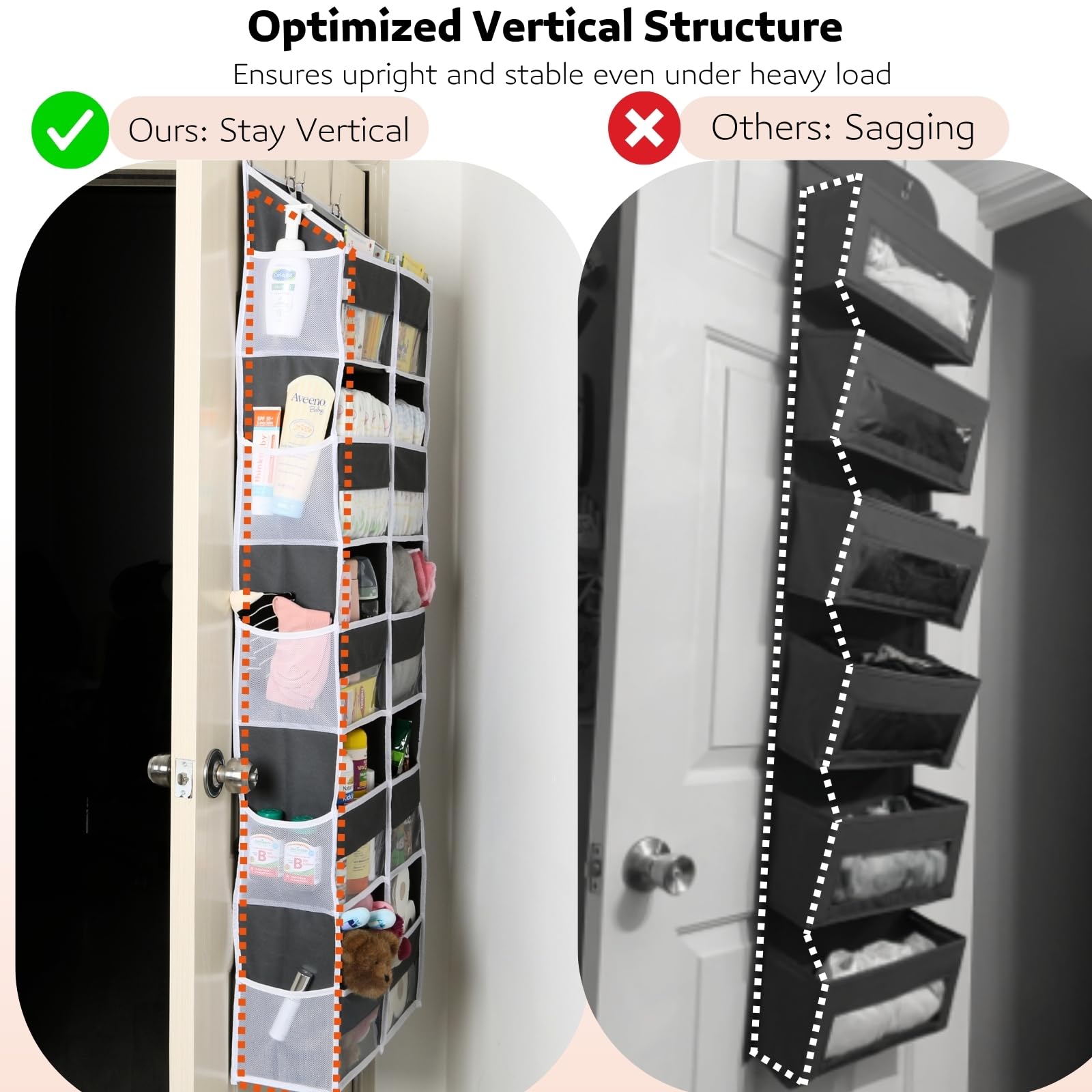 Extra Large Over the Door Organizer - 5 Tier Hanging Storage with 10 Compartments (80 lbs Capacity) | Space-Saving Closet, Nursery, Bedroom & Bathroom Organizer for Diapers, Toys, Towels & More