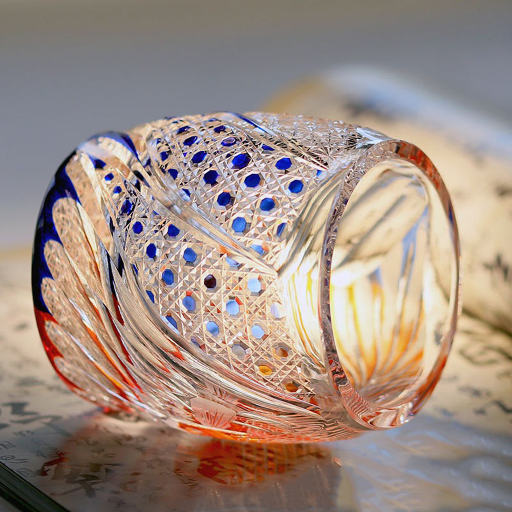 Handcrafted Edo Kiriko Koi Whisky Glass & Tea Cup - Japanese Artisan Cut Crystal for Whiskey, Cocktails & Tea Ceremony - Perfect Gift for Collectors & Home Bar Decor