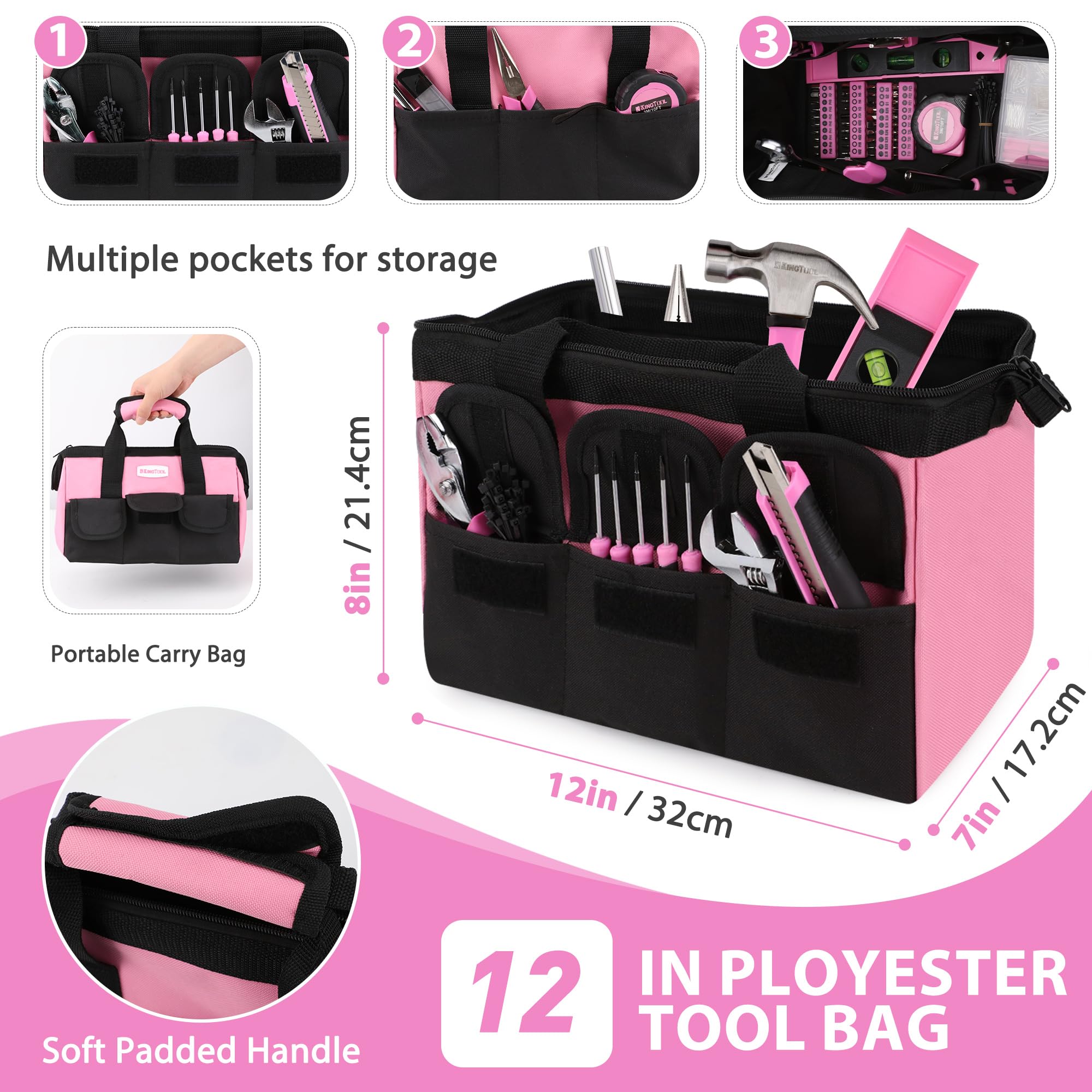 KingTool 275-Piece Pink Tool Set for Women - 12