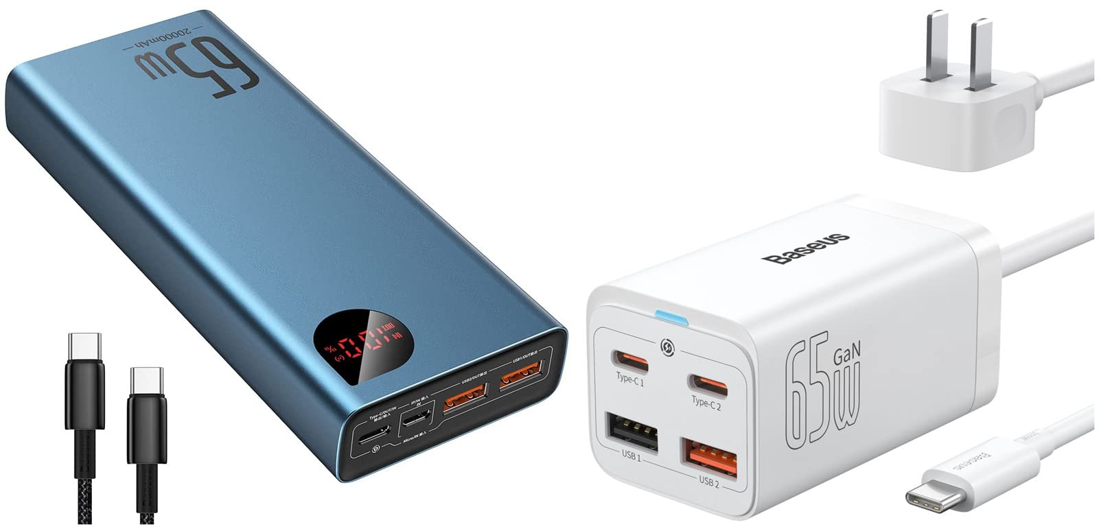 Baseus 65W 20000mAh Power Bank for Laptop & Phone - Fast USB C Charger with PD 3.0 | Portable Charging for Travel, Work & Outdoor Activities