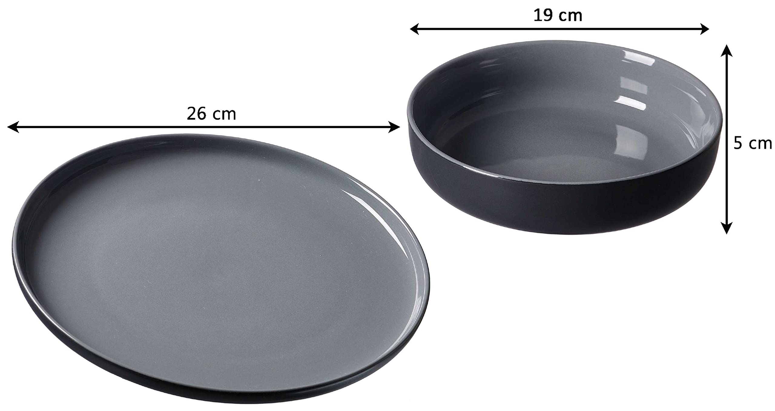 Premium 8-Piece Black Stoneware Dinner Set - 4 Dinner Plates & 4 Soup Bowls by Ritzenhoff & Breker Jasper | Elegant Tableware for Family Dinners, Entertaining Guests & Restaurant-Style Dining