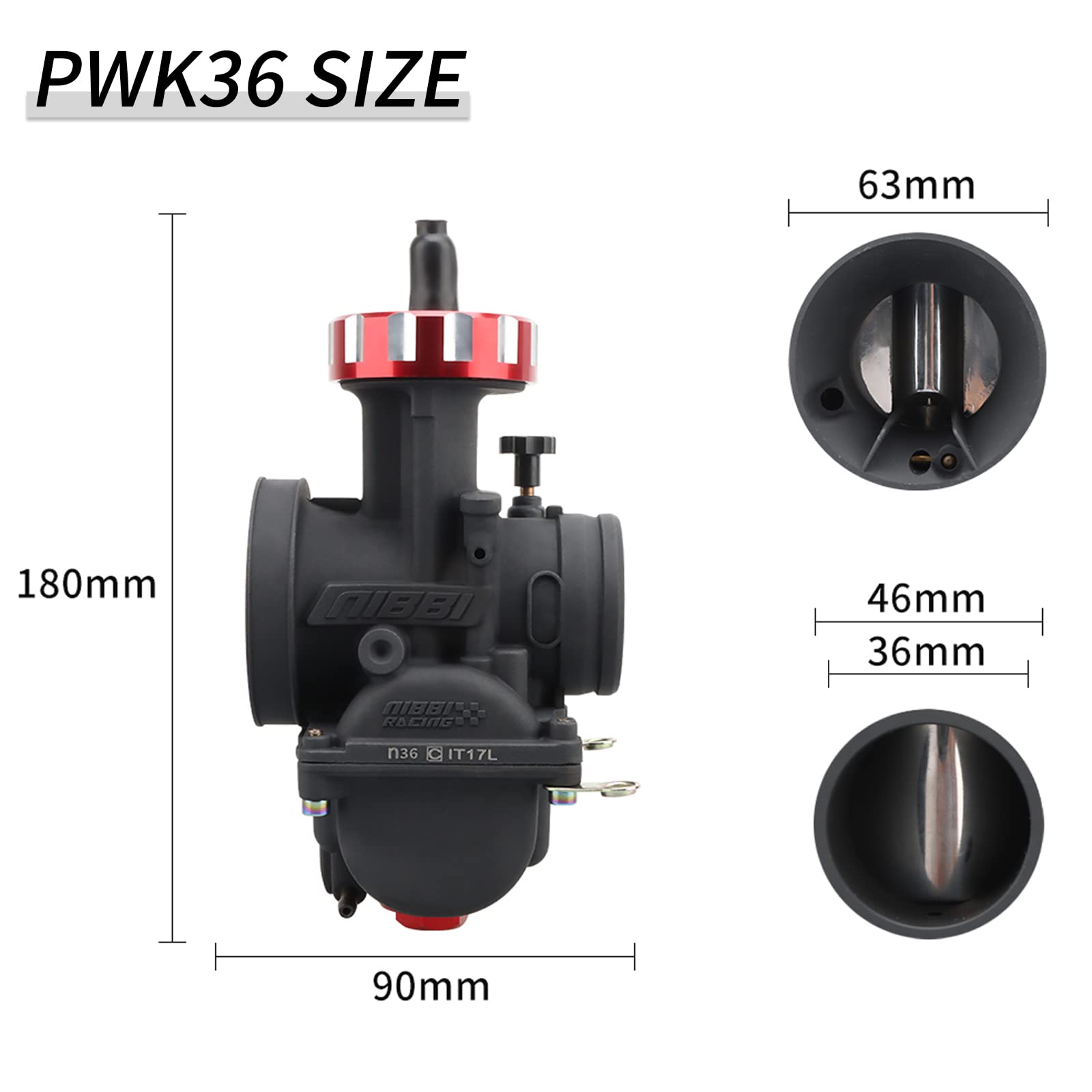 NIBBI 36mm PWK Carburetor with Carb Jets - Compatible with 400cc-450cc Motorcycle Engines, Dirt Bikes, Mini Bikes, Pit Bikes & GY6 ATVs - High-Performance Air-Fuel Mixture for Off-Road Racing & Trail Riding