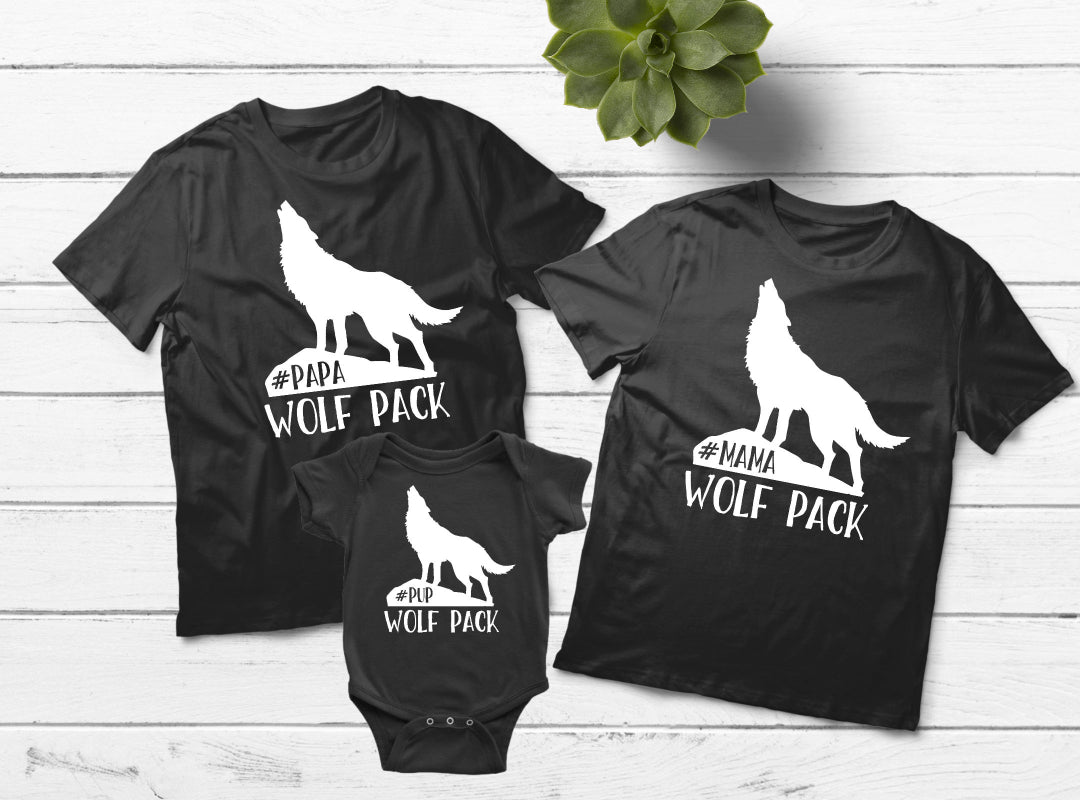 Wolf Pack Matching Family Shirts for Mom Dad & Son - Black - Perfect for Family Photos, Vacations & Holiday Gatherings