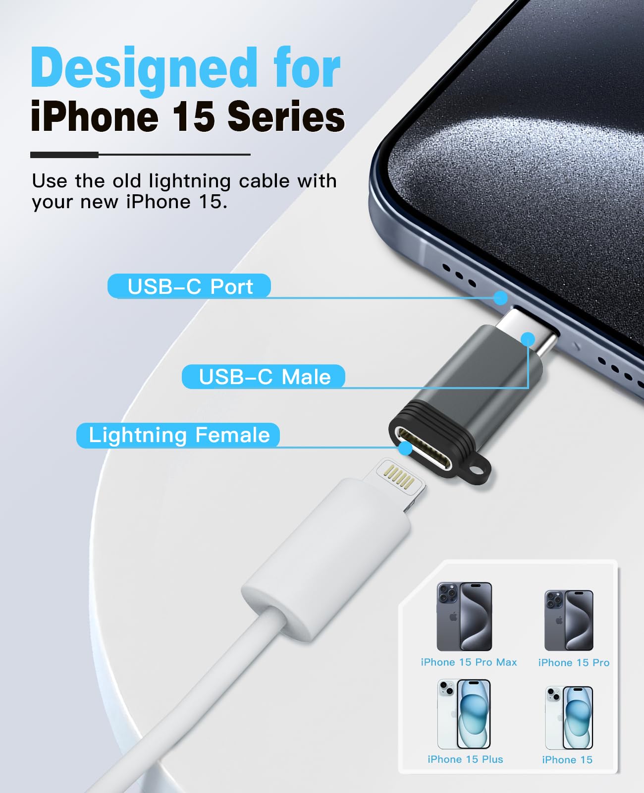 TiMOVO 2 Pack Lightning Female to USB C Male Adapter - Fast Charging & Data Transfer for iPhone 15 Pro Max/Plus, iPad Pro/Air - Anti-Lost Design (Grey) - Perfect for Travel, Office & Home Charging