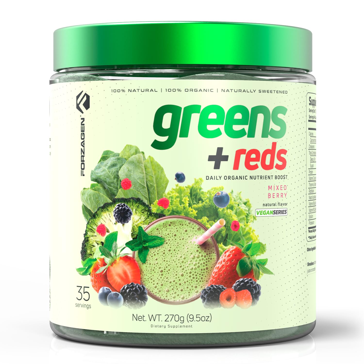 Forzagen Vegan Greens & Reds Superfood Powder - Organic Plant-Based Superfood Blend | Premium Vegan Greens & Reds Supplement with 35 Servings | Boost Energy & Immunity for Active Lifestyles