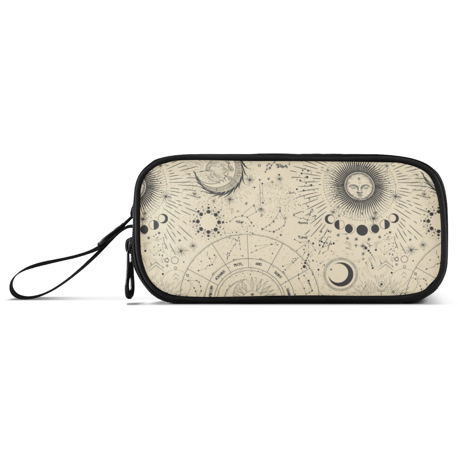 ALAZA Moon Phases Zodiac Pencil Case - Nylon Zippered Pen Pouch for School, Office & Travel - Stylish Stationery Organizer for Women & Men - Perfect for College Students, Work & Daily Use