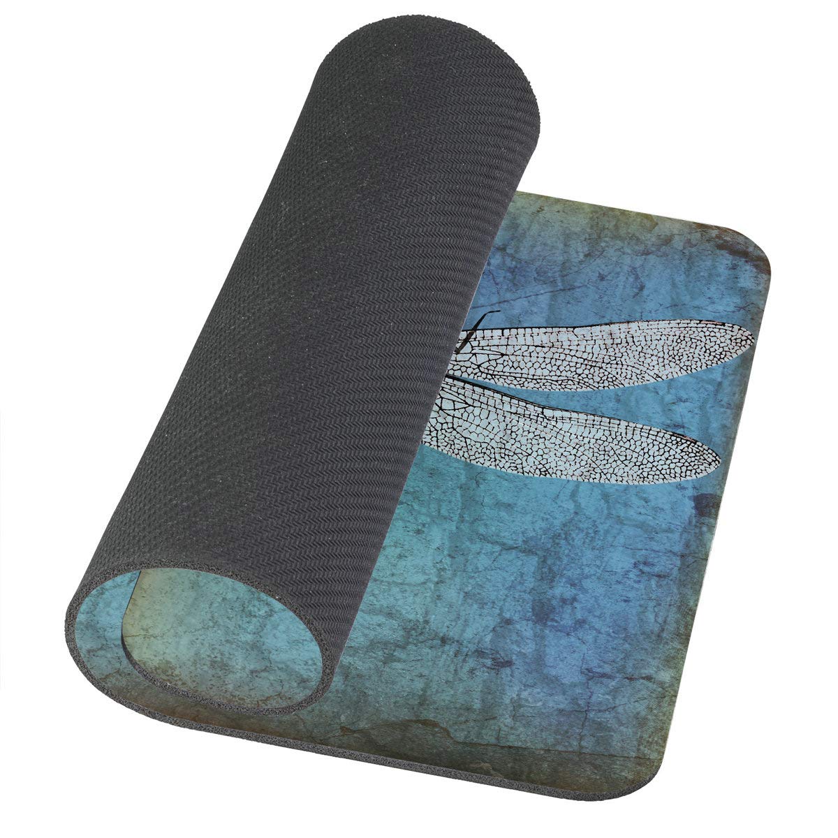 Custom Gaming Mouse Pad - Dragonfly Grunge Blue Vintage Wings Design with Non-Slip Rubber Base | Perfect for PC, Laptop, Office & Esports Gaming Setup