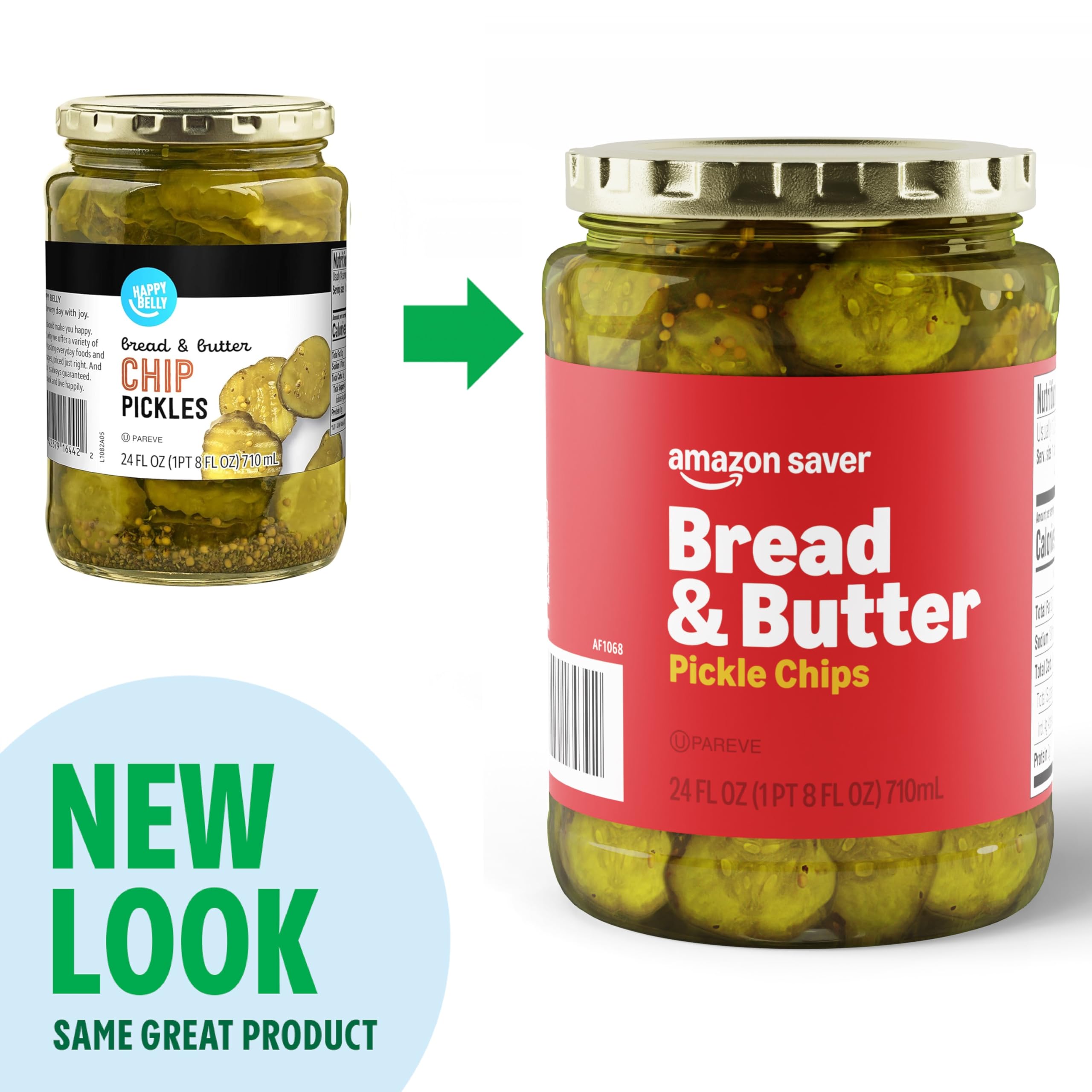 Amazon Saver Bread & Butter Pickle Chips - 24 Fl Oz Jar (Formerly Happy Belly Brand) - Perfect for Burgers, Sandwiches & Charcuterie Boards