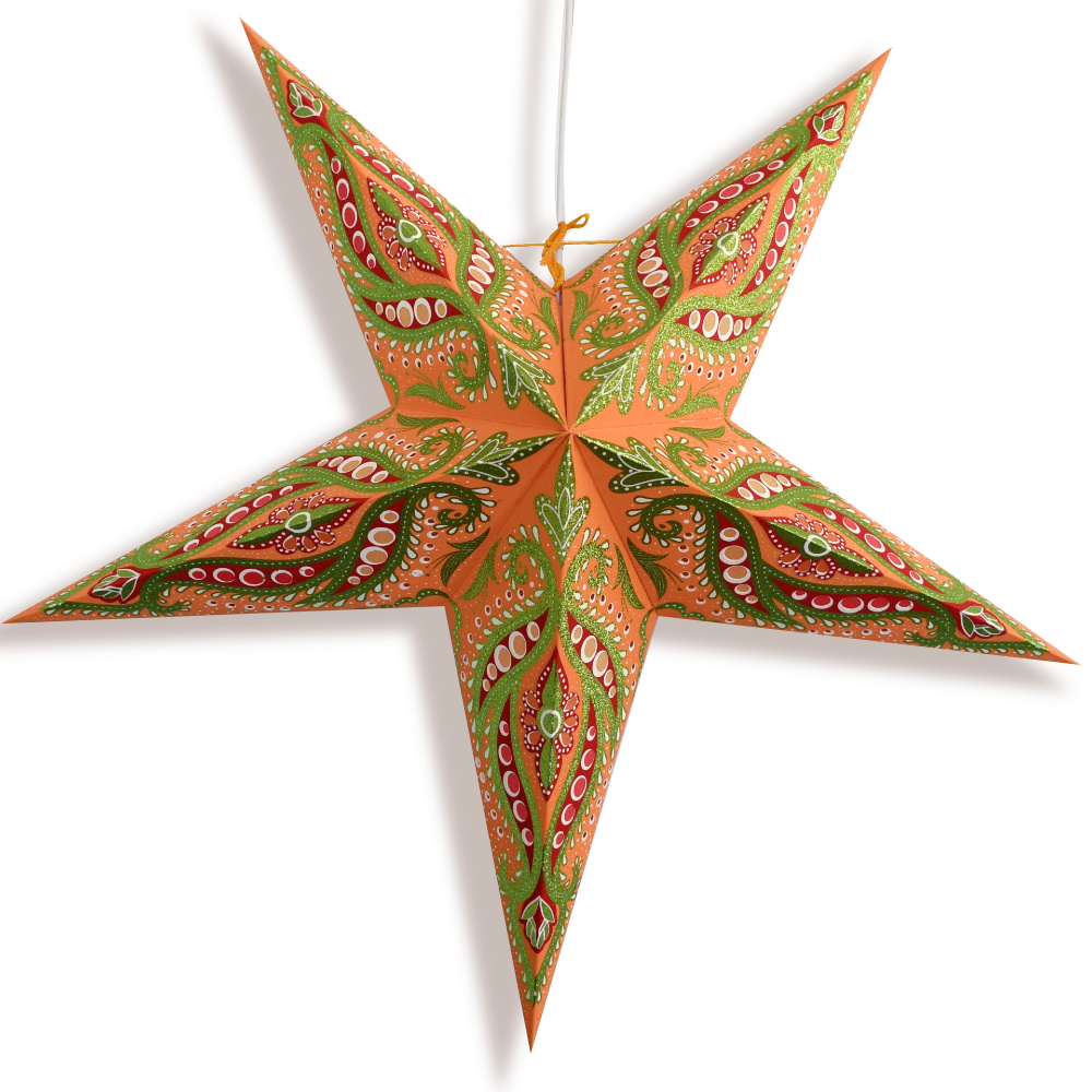 24 Orange Bloom Glitter Paper Star Lanterns - Hanging Wedding & Party Decorations for Indoor/Outdoor Events, Baby Showers & Festive Celebrations