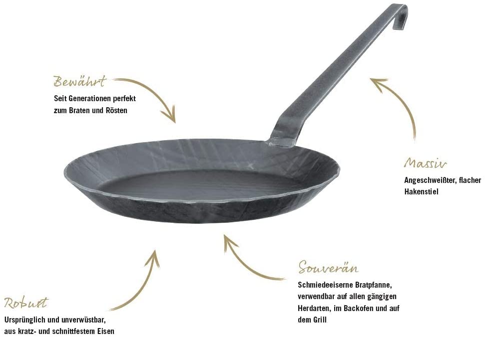 Rosle 24cm Stainless Steel Wrought Iron Frying Pan - Professional Non-Stick Skillet for Perfect Searing, Sauteing & Frying - Ideal for Home Cooking, Camping & Outdoor BBQ