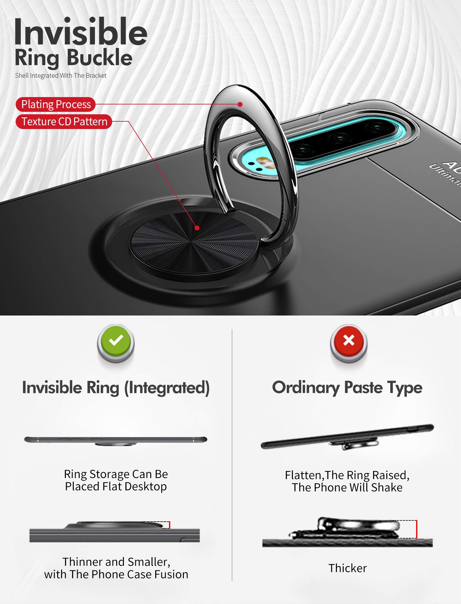 iCoverCase Compatible with Huawei P30 Case with Rotatable Metal Ring Holder & Kickstand - Shockproof Anti-Scratch Ultra-Slim Protective Cover (Blue+Black) | Works with Magnetic Car Mount | Perfect for Driving, Travel & Daily Use