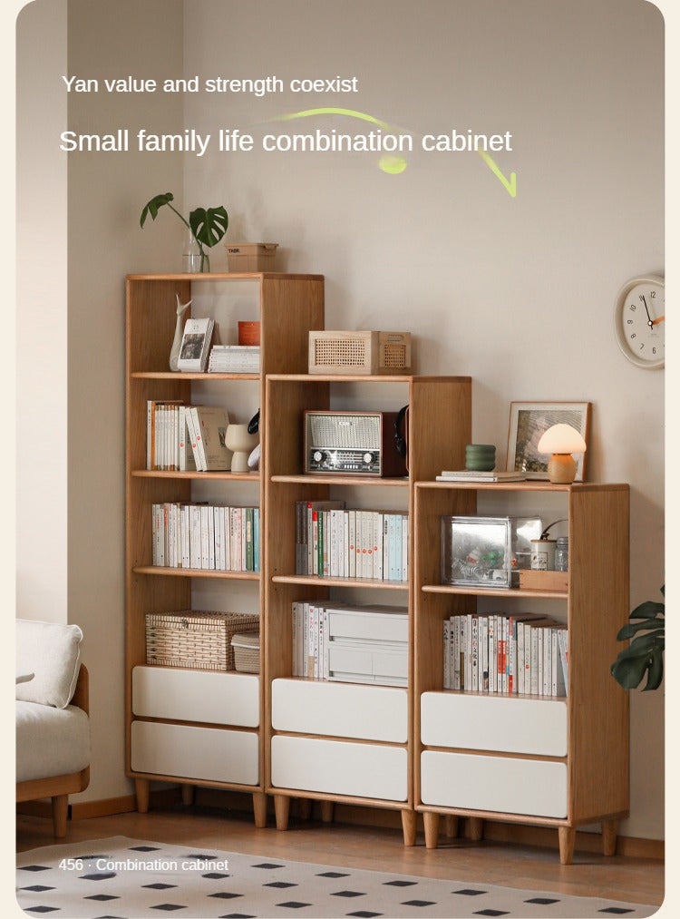 Solid Oak Wood Modern Bookcase Shelf - Stylish Storage for Living Room, Office & Bedroom - Perfect for Books, Decor & Organizing