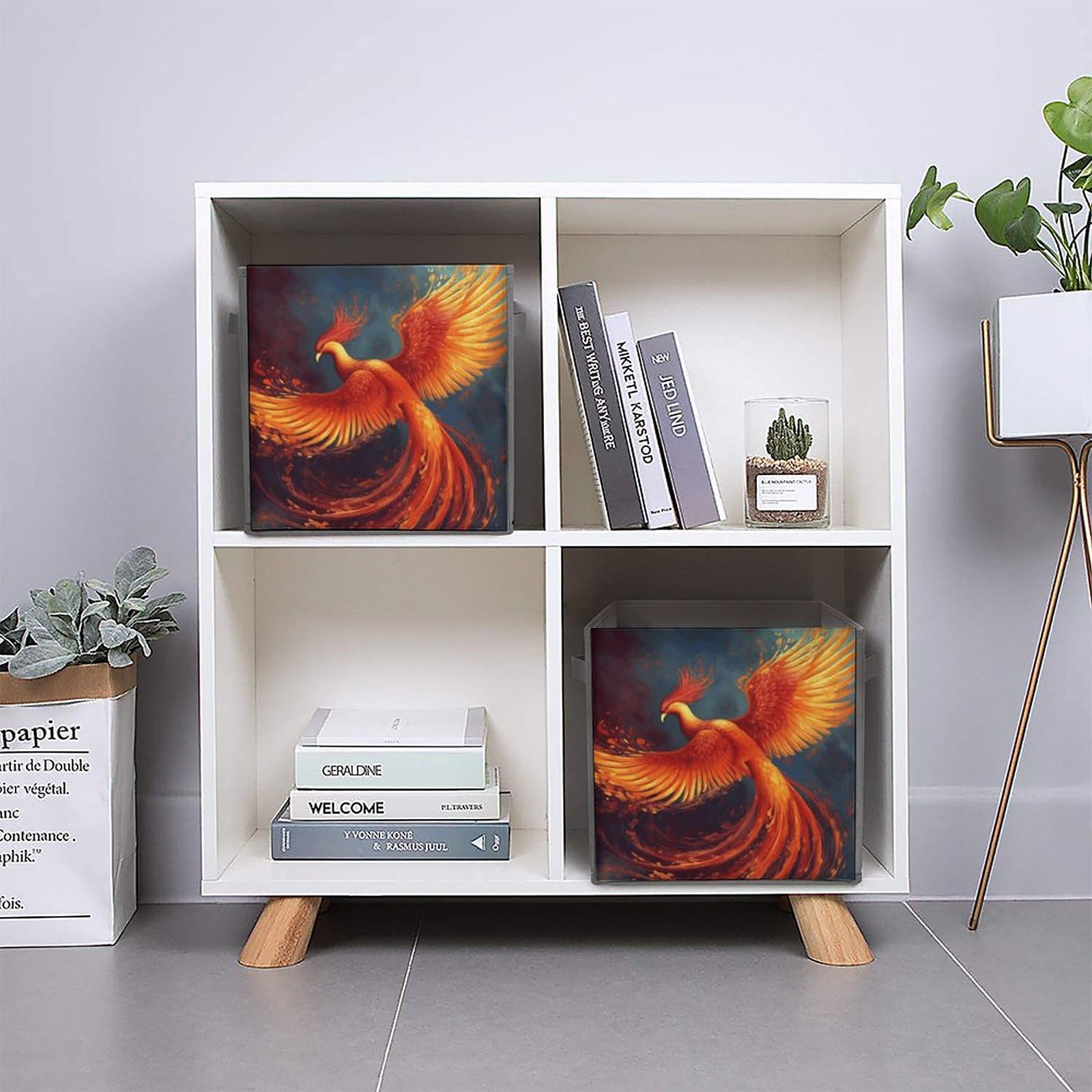 Foldable Canvas Storage Box with Orange Red Phoenix Print - Organize Clothes, Toys & Home Items | Perfect for Closet, Bedroom & Dorm Organization