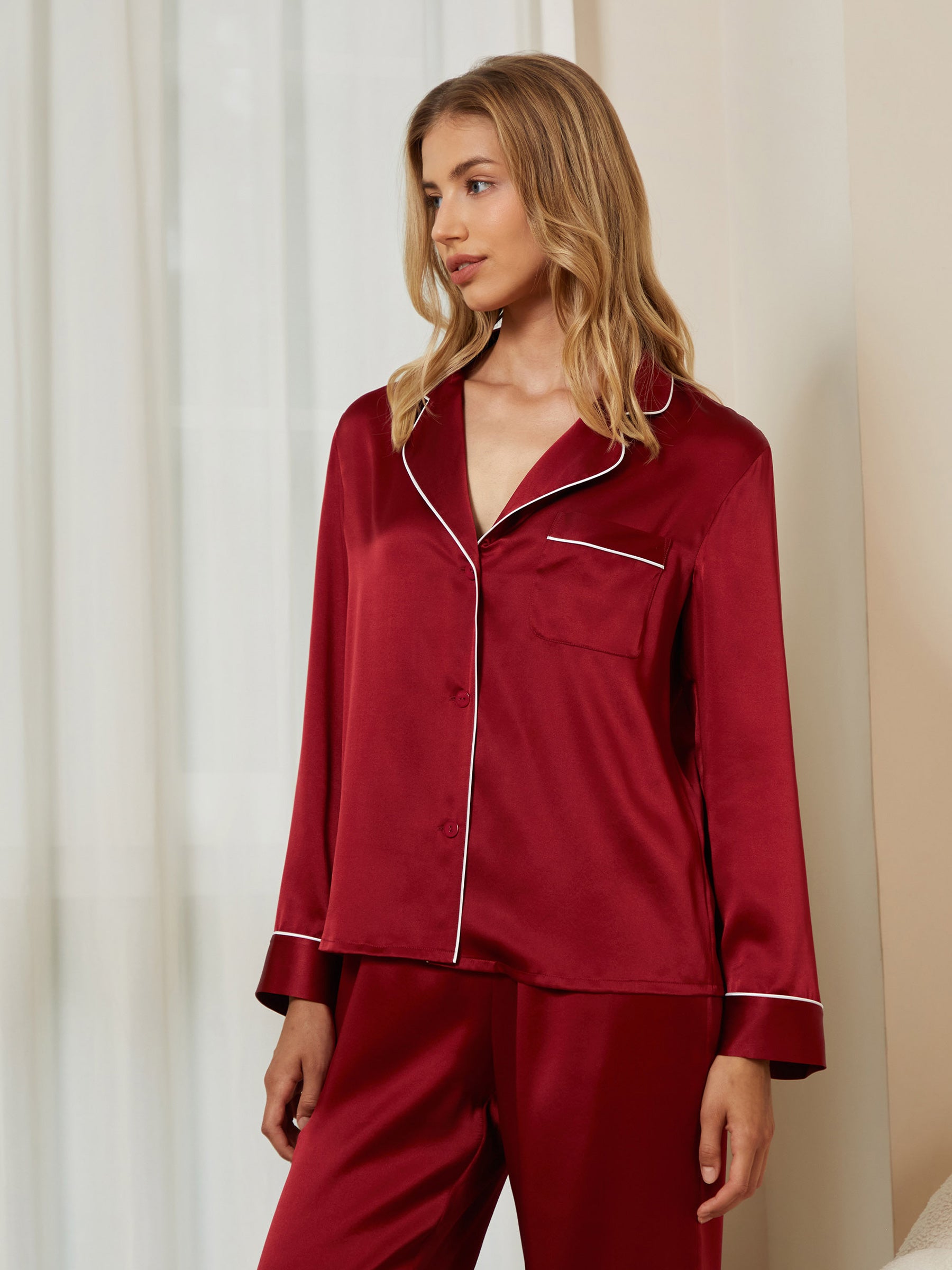 Michelle Classic Silk Pajama Top for Women - Luxury Sleepwear & Loungewear - Soft Comfortable Silk Blouse for Bedtime, Spa Days & Relaxing at Home