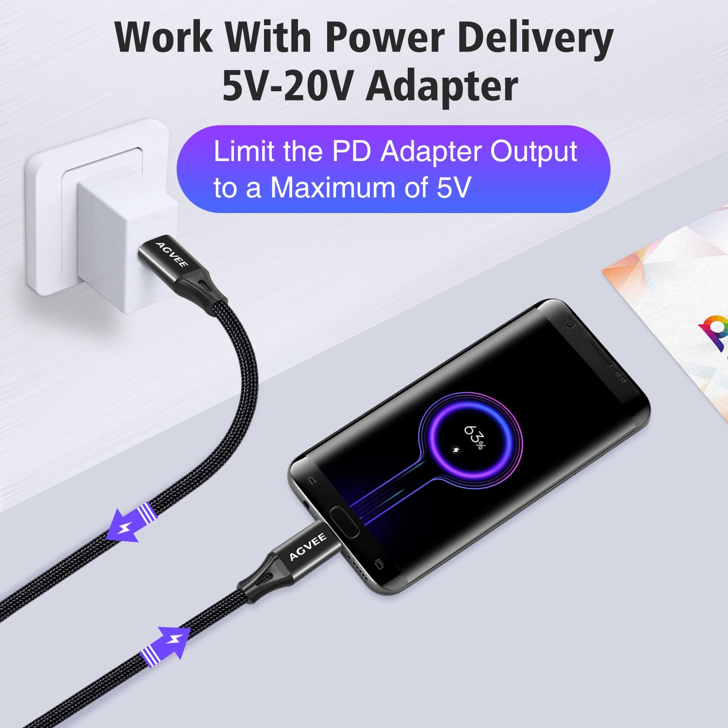 AGVEE 2 Pack 1ft USB-C to Micro USB Cable - Gold Plated Braided Charging Cord for Fast Charging & Data Sync - Compatible with Kindle, Android Phones, PS4 Controllers - Perfect for Travel, Office & Home Use (Black)