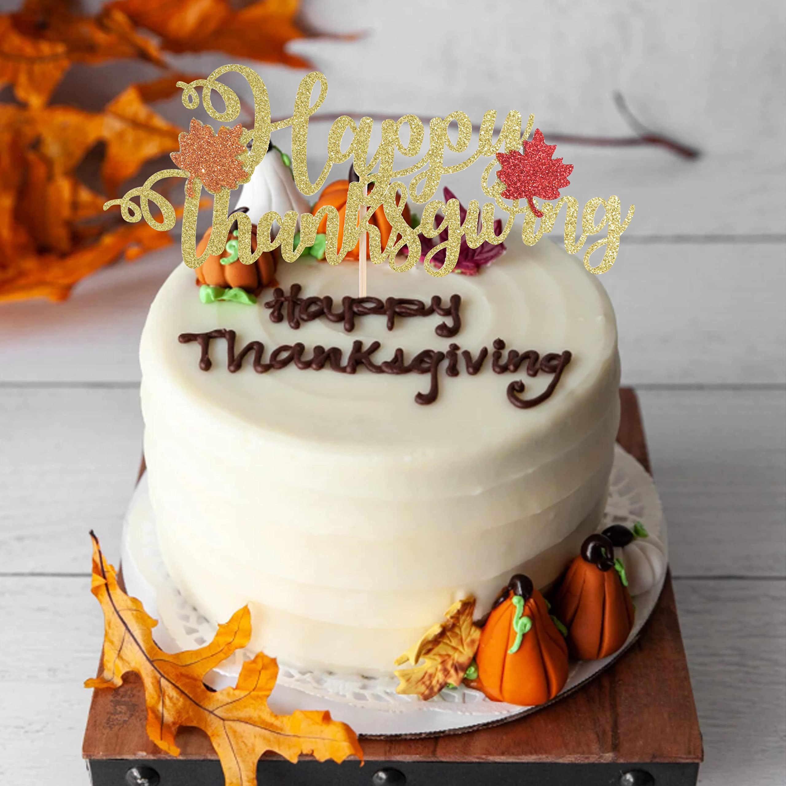 Happy Thanksgiving Cake Topper - Thankful Cake Decorations for Thanksgiving Party, Holiday Cake Topper Supplies - Perfect for Thanksgiving Desserts, Family Gatherings & Festive Celebrations