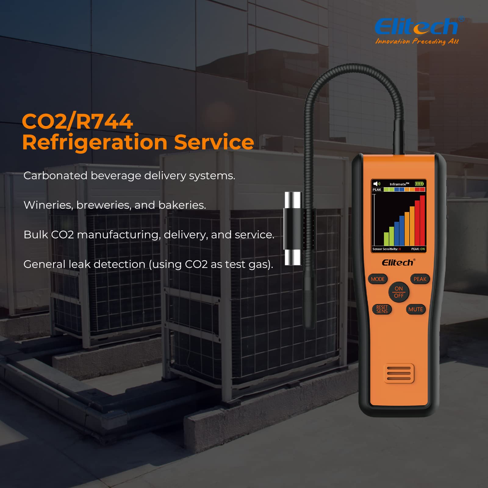Elitech Inframate C Infrared R-744 Refrigerant Leak Detector - High Accuracy CO2 Leakage Tester for HVAC, Automotive & Industrial Use | Carbon Dioxide Gas Detection Tool for Refrigeration Systems