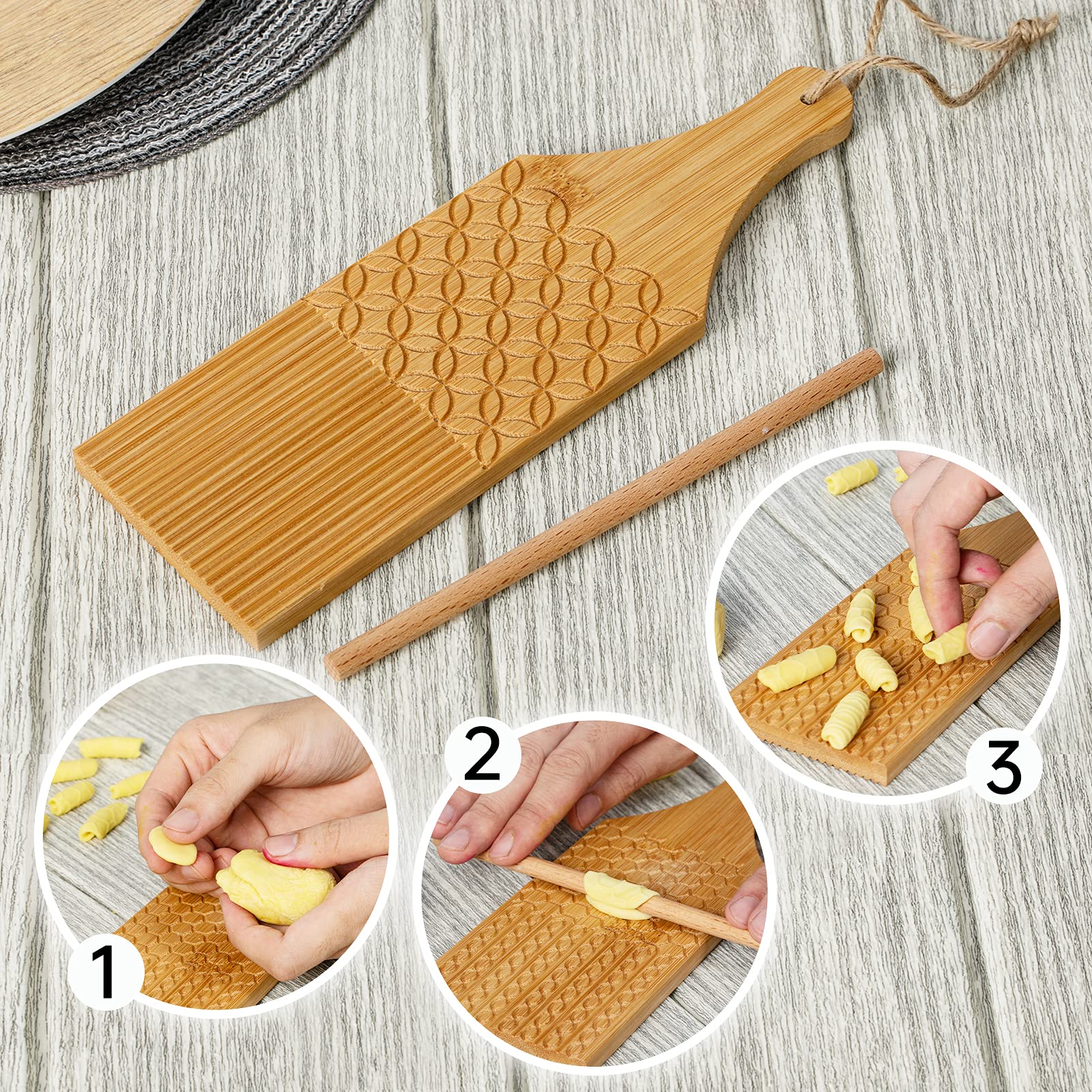 Bamboo Pasta Maker Set - Garganelli Board & Gnocchi Stripper for Homemade Cavatelli, Spaghetti, Macaroni | Perfect for Italian Cooking, Pasta Nights & Kitchen Gifts