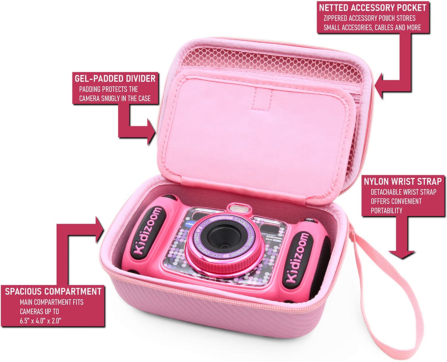 CASEMATIX Pink Protective Camera Case for VTech Kidizoom Camera Pix Duo Twist - Durable Shockproof Cover for Kids Digital Camera - Perfect for Travel, School & Outdoor Adventures