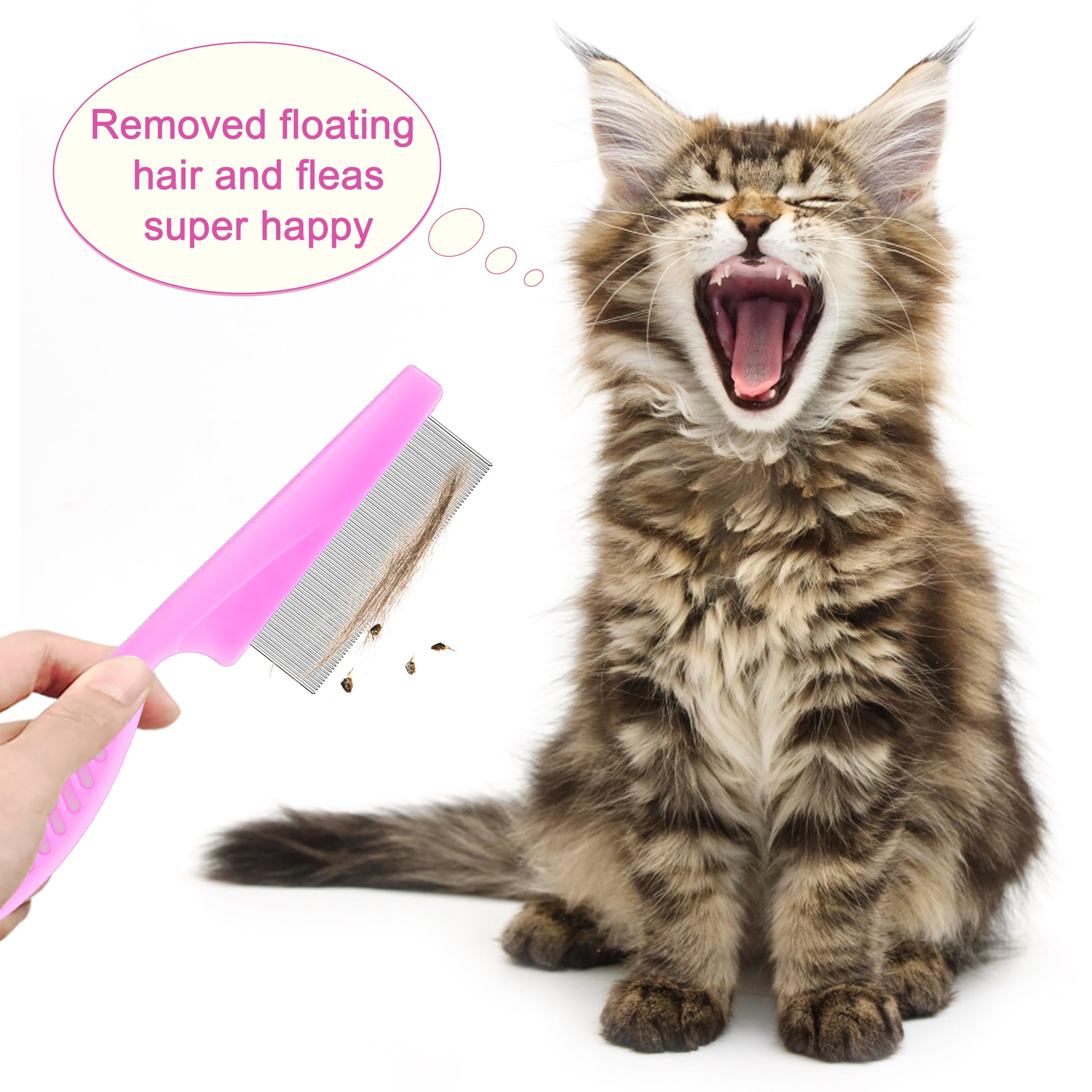 5 Pack Stainless Steel Flea & Lice Comb for Dogs & Cats - Double-Sided Grooming Comb with Rounded Teeth, Tear Stain Remover & Dematting Tool - Ideal for Small, Medium & Large Pets (Pink) - Perfect for Daily Grooming, Flea Control & Pet Hygiene Care