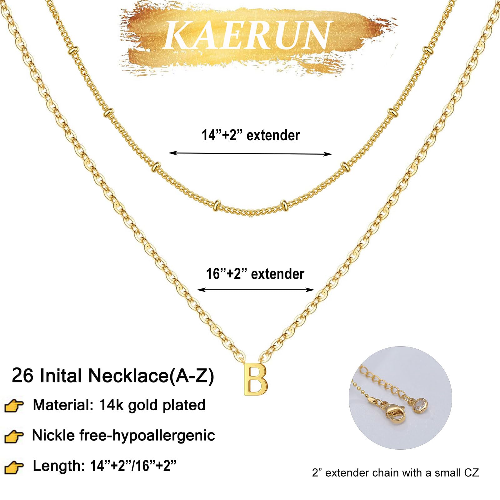 KAERUN 14K Gold Plated Layered Initial Necklace for Women - Dainty Personalized Name Necklace with Tiny Cute Letter A-Z, Gold Jewelry Gift for Her | Perfect for Birthdays, Anniversaries & Everyday Wear