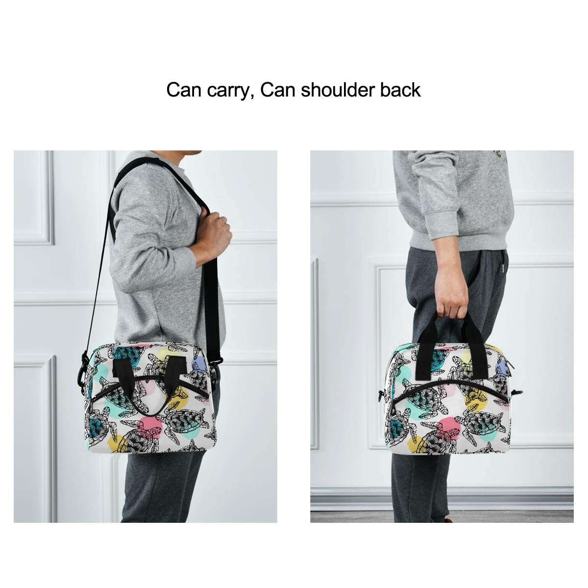 Insulated Sea Turtle Lunch Bag for Women & Men - Reusable Cooler Tote with Detachable Shoulder Strap & Carry Handle - Perfect for Work, School, Picnics & Beach Outings